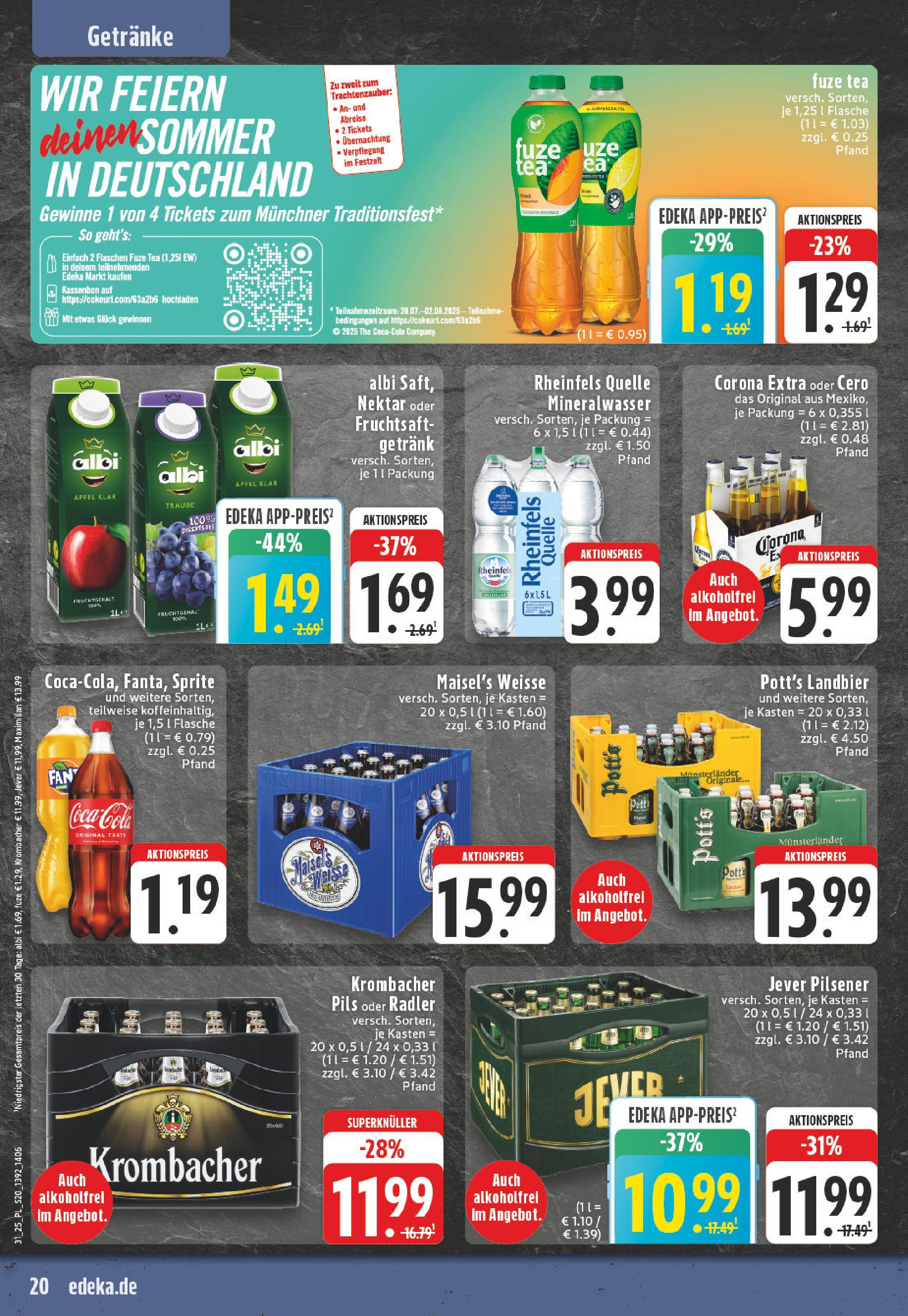 Edeka prospekt Bocholt - Holtwick	 (ab 27.07.2025) » Angebote Online | Seite: 20 | Produkte: Coca cola, Äpfel, Jever, Rheinfels quelle
