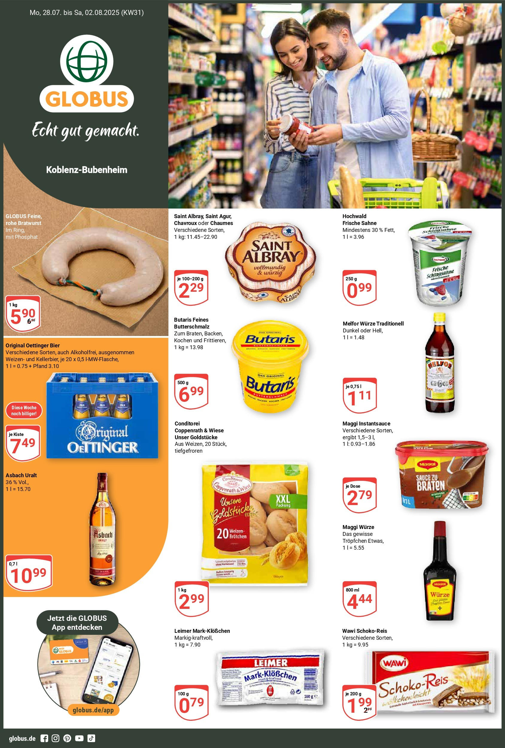 Globus prospekt Koblenz-Bubenheim (ab 28.07.2025) » Angebote ab Montag | Seite: 1 | Produkte: Maggi, Bratwurst, Oettinger, Sahne Globus prospekt Koblenz-Bubenheim (ab 28.07.2025) » Angebote online | Seite: 1 | Produkte: Maggi, Bratwurst, Oettinger, Sahne