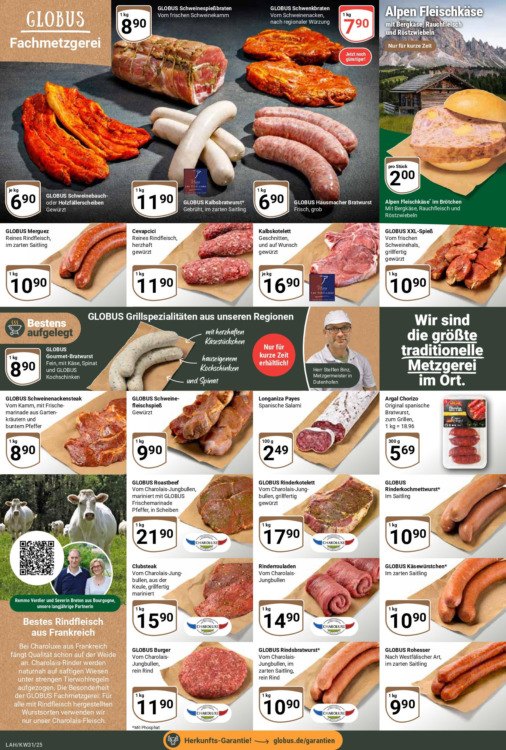 Globus prospekt Lahnstein (ab 28.07.2025) » Angebote ab Montag | Seite: 8 | Produkte: Rinderrouladen, Schweinebauch, Bratwurst, Cevapcici Globus prospekt Lahnstein (ab 28.07.2025) » Angebote online | Seite: 8 | Produkte: Rinderrouladen, Schweinebauch, Bratwurst, Cevapcici
