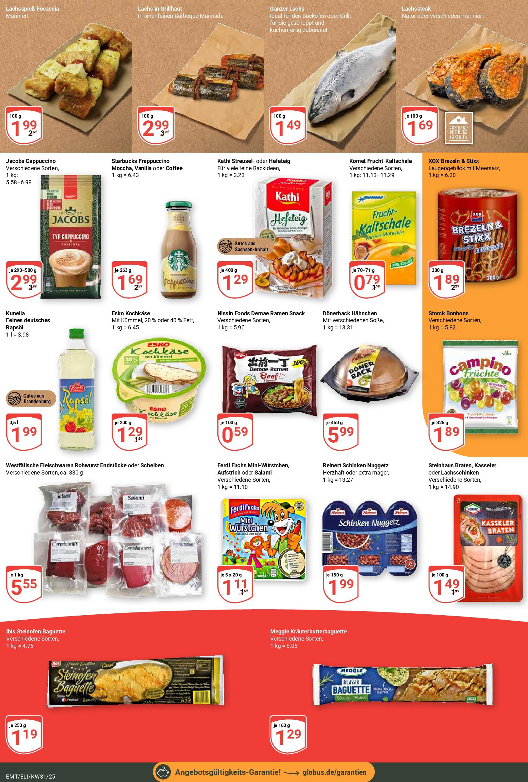 Globus prospekt Mittelhausen	 (ab 28.07.2025) » Angebote online | Seite: 3 | Produkte: Starbucks, Pfirsich, Salami, Schinken