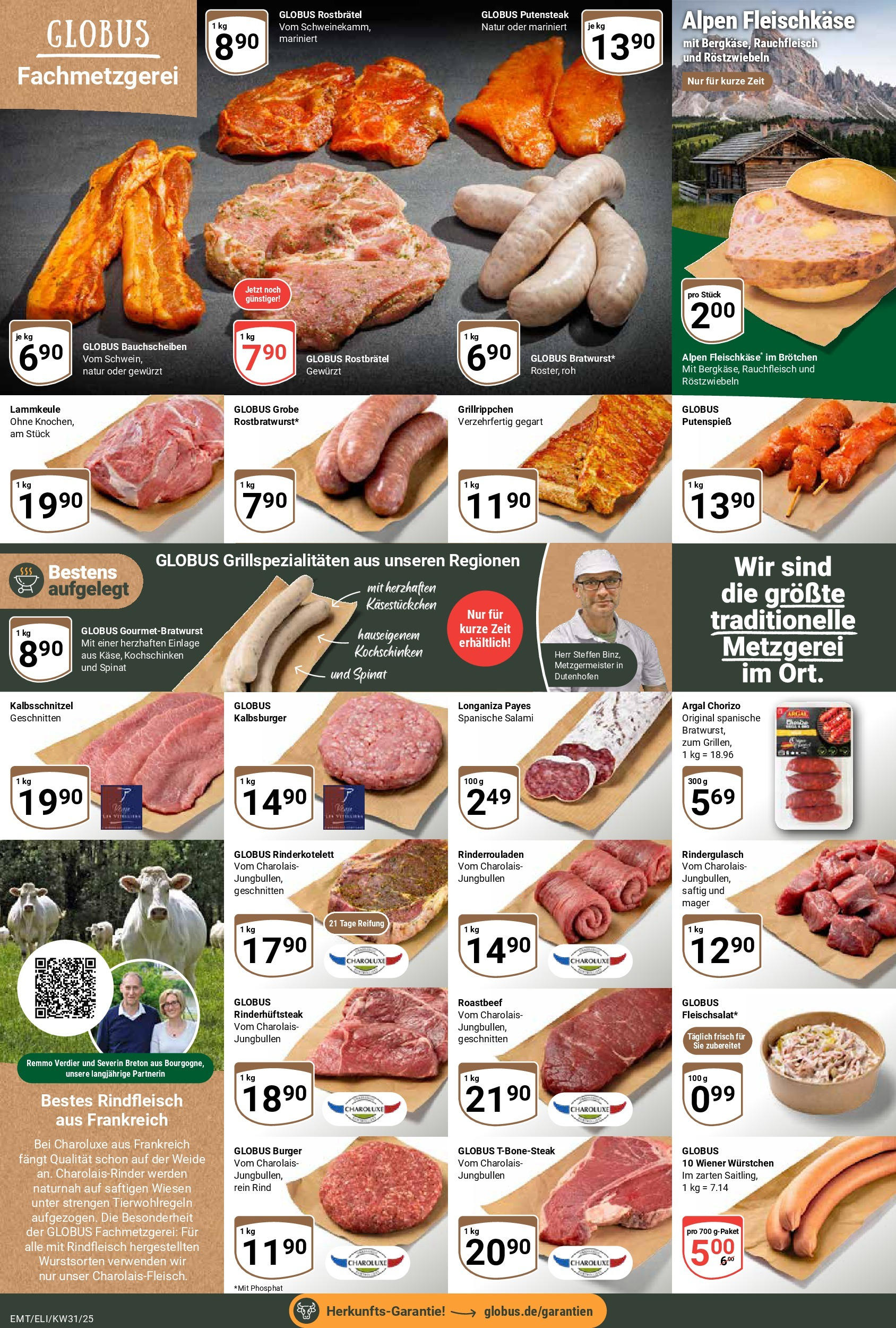 Globus prospekt Mittelhausen	 (ab 28.07.2025) » Angebote online | Seite: 8 | Produkte: Lammkeule, Wiener wurstchen, Roastbeef, Salami
