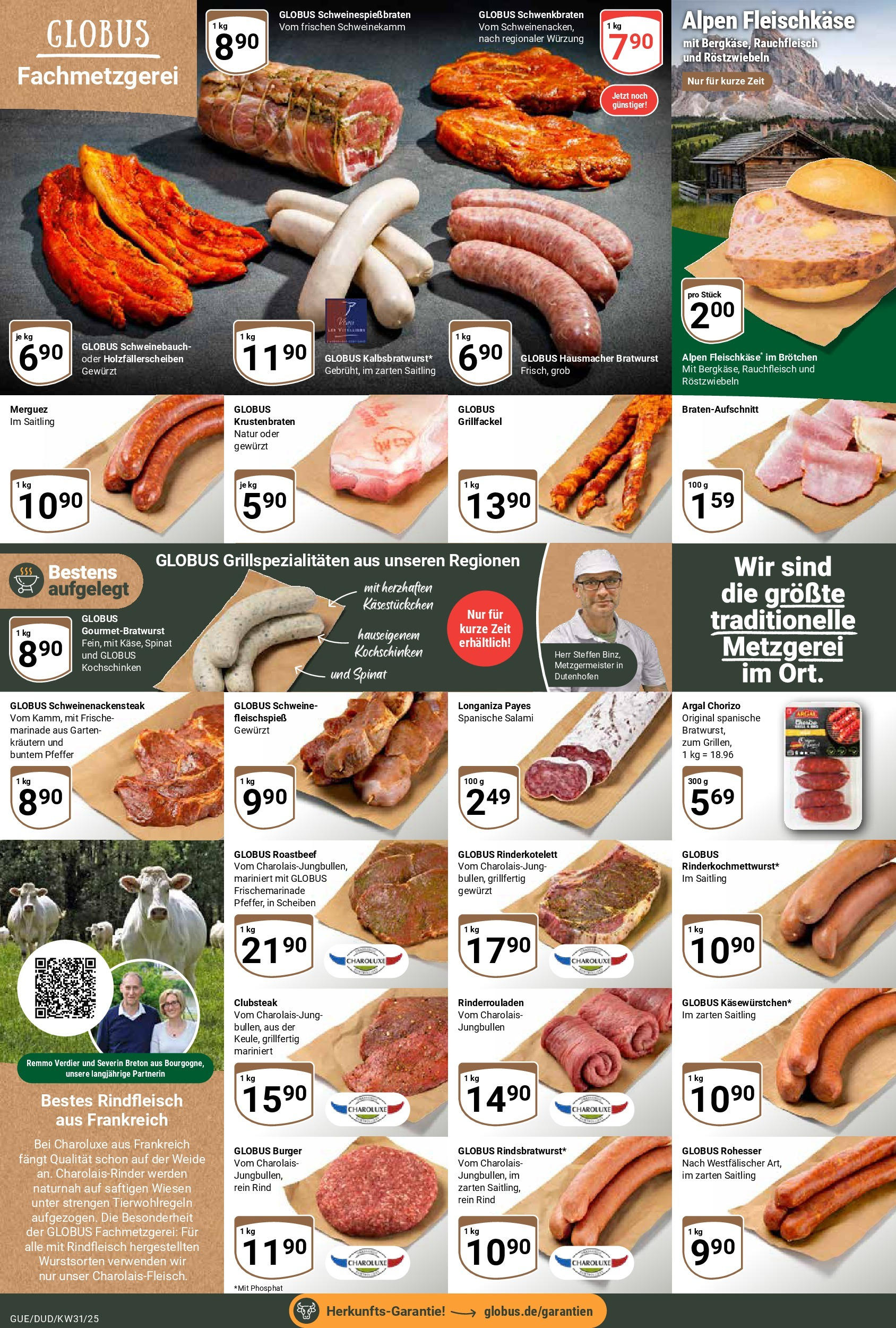 Globus prospekt Saarbrücken-Dudweiler	 (ab 28.07.2025) » Angebote online | Seite: 8 | Produkte: Rinderrouladen, Bratwurst, Roastbeef, Pfeffer