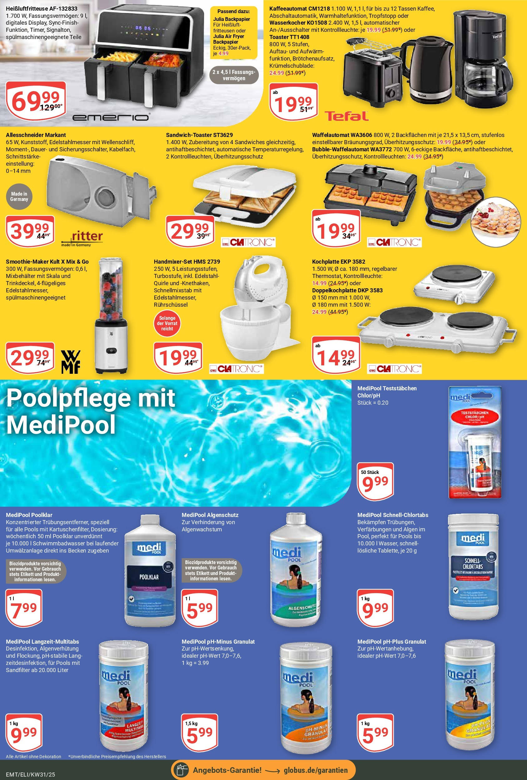 Globus prospekt Mittelhausen	 (ab 28.07.2025) » Angebote online | Seite: 27 | Produkte: Wasserkocher, Toaster, Kochplatte, Heißluftfritteuse