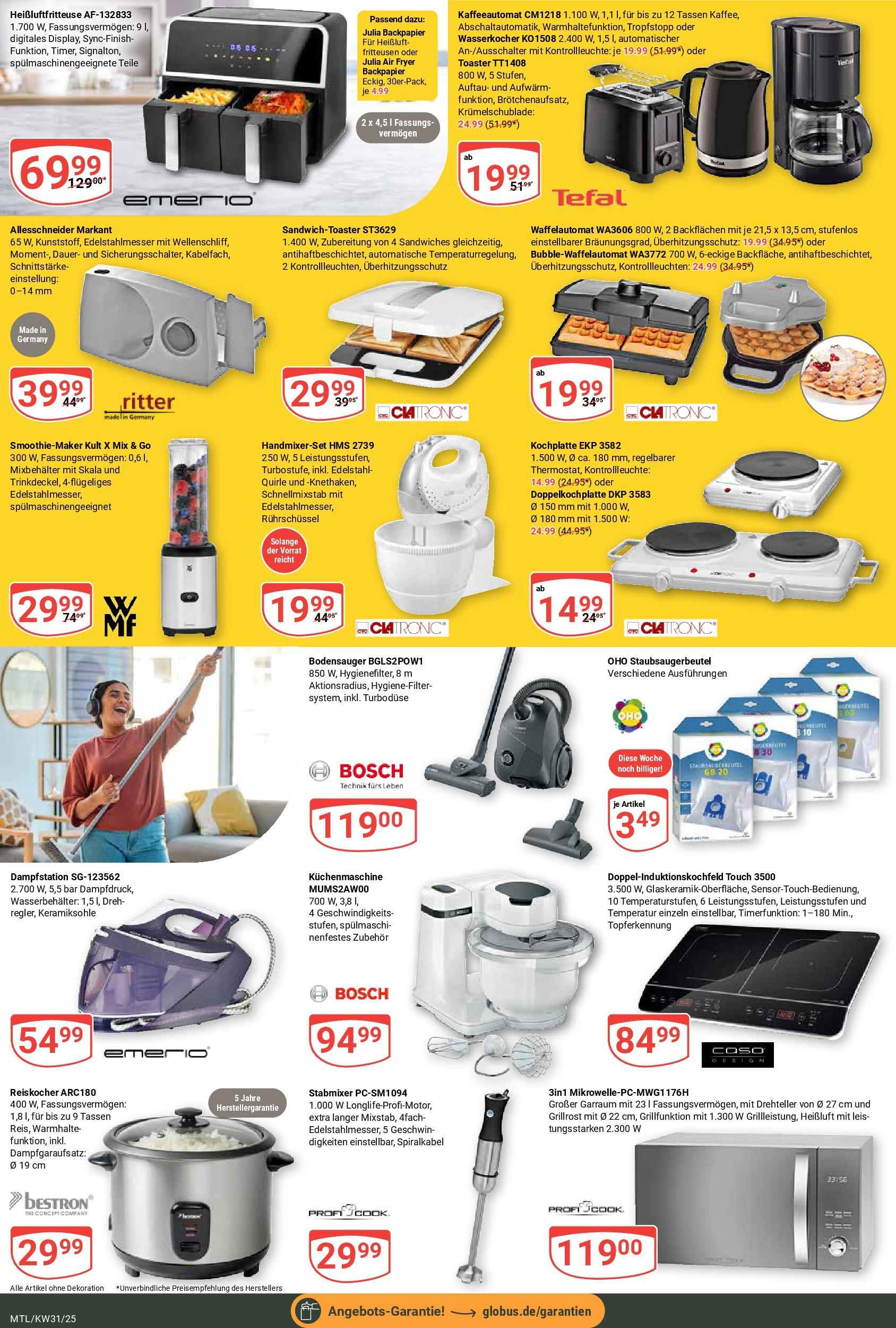 Globus prospekt Maintal-Dörnigheim (ab 28.07.2025) » Angebote ab Montag | Seite: 26 | Produkte: Wasserkocher, Toaster, Stabmixer, Heißluftfritteuse Globus prospekt Maintal-Dörnigheim (ab 28.07.2025) » Angebote online | Seite: 26 | Produkte: Wasserkocher, Toaster, Stabmixer, Heißluftfritteuse