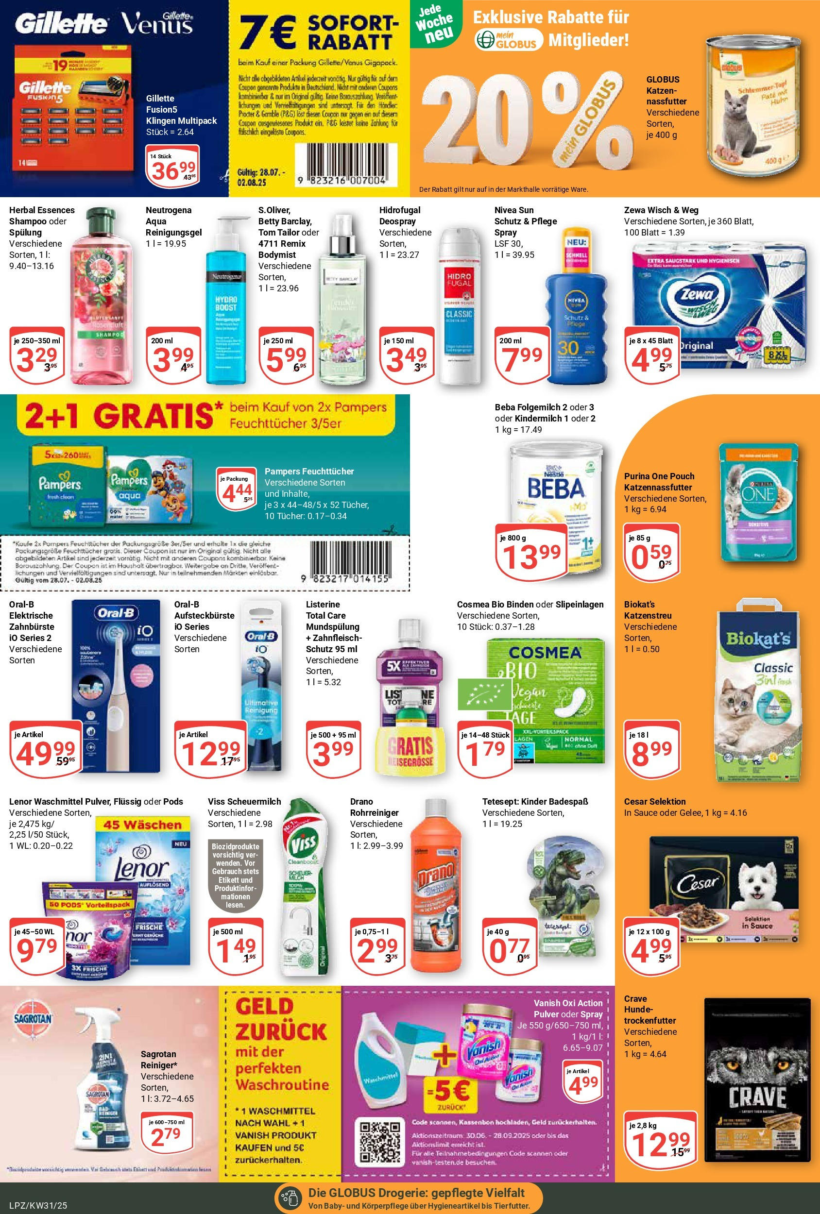 Globus prospekt Leipzig (ab 28.07.2025) » Angebote ab Montag | Seite: 23 | Produkte: Zewa, Shampoo, Zahnbürste, Waschmittel Globus prospekt Leipzig (ab 28.07.2025) » Angebote online | Seite: 23 | Produkte: Zewa, Shampoo, Zahnbürste, Waschmittel