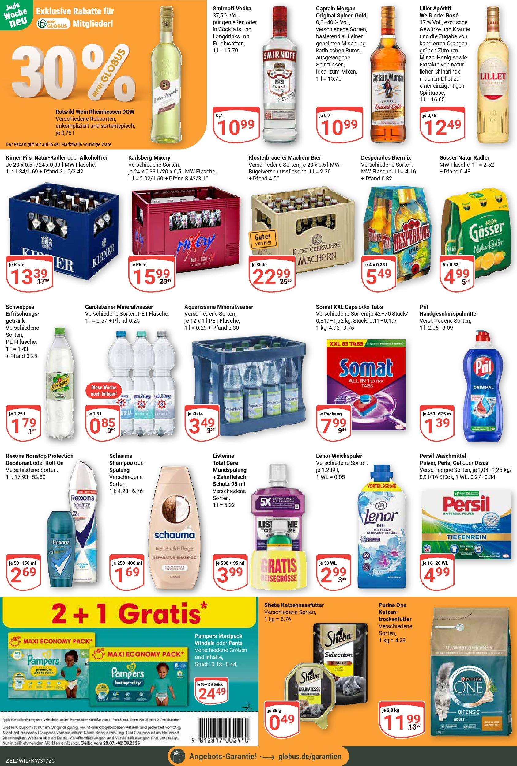 Globus prospekt Wittlich (ab 28.07.2025) » Angebote ab Montag | Seite: 3 | Produkte: Bier, Mineralwasser, Smirnoff, Persil Globus prospekt Wittlich (ab 28.07.2025) » Angebote online | Seite: 3 | Produkte: Bier, Mineralwasser, Smirnoff, Persil