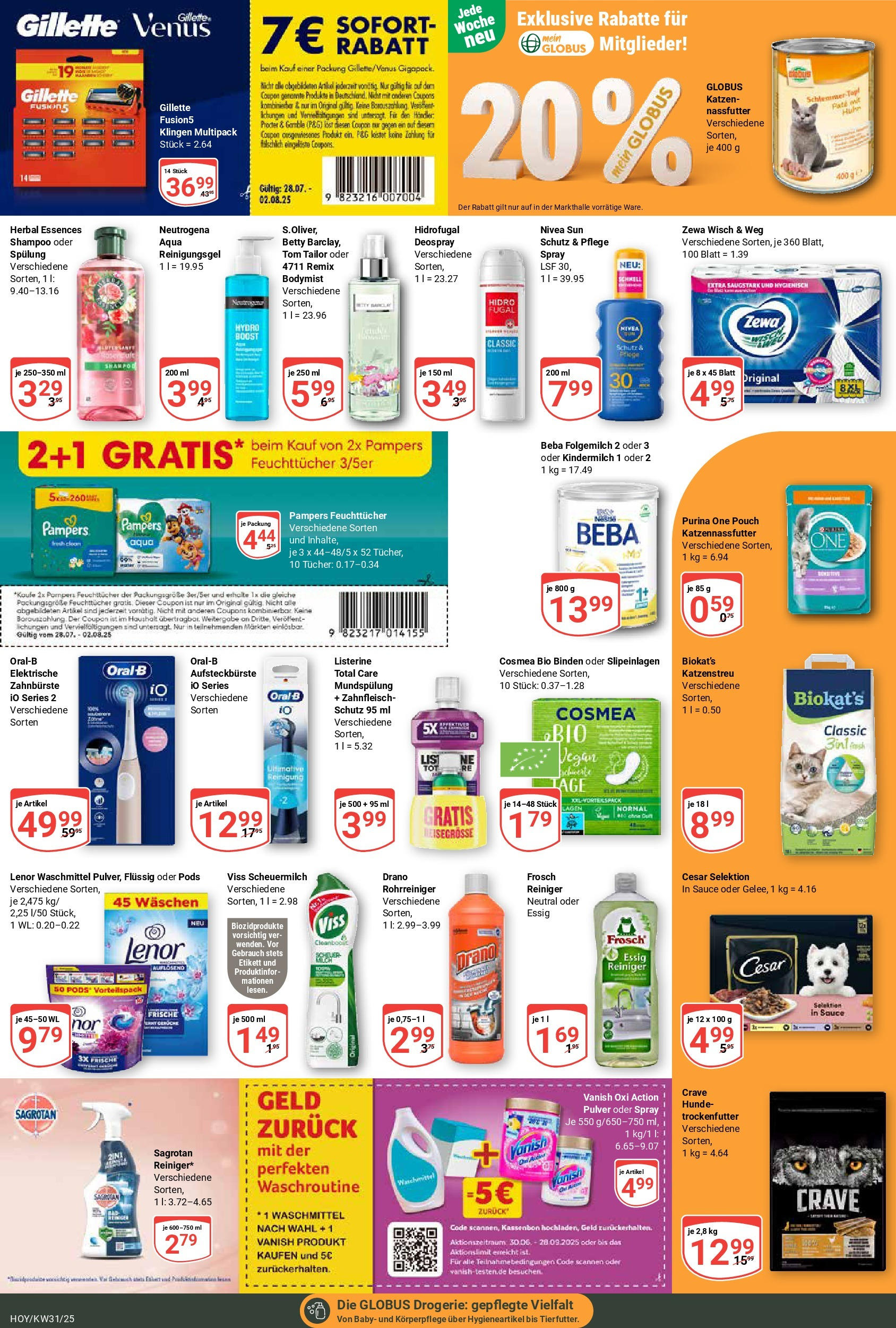 Globus prospekt Hoyerswerda	 (ab 28.07.2025) » Angebote online | Seite: 15 | Produkte: Purina one, Lenor, Essig, Zewa