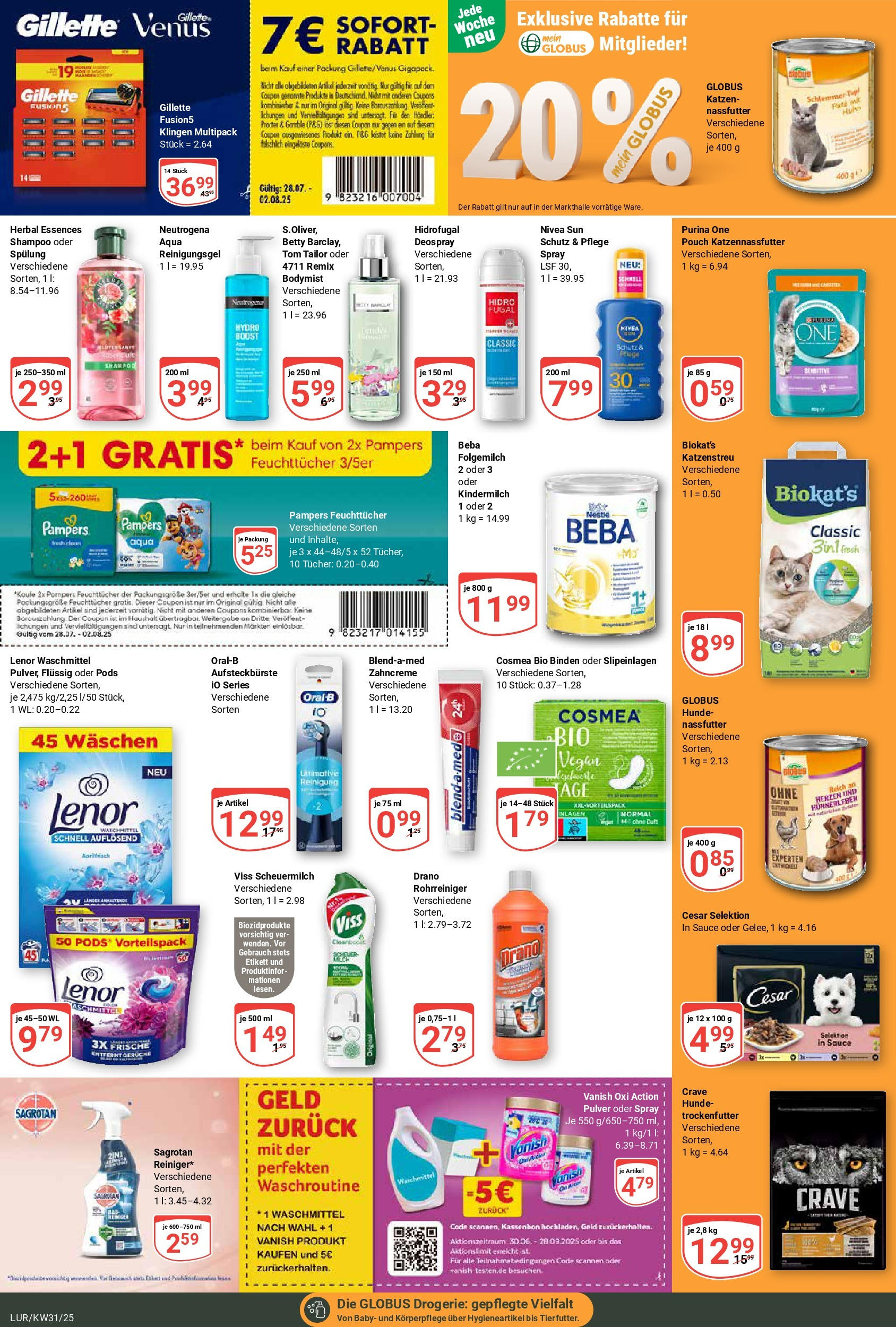 Globus prospekt Hamburg (ab 28.07.2025) » Angebote ab Montag | Seite: 20 | Produkte: Purina one, Pampers, Duft, Shampoo Globus prospekt Hamburg (ab 28.07.2025) » Angebote online | Seite: 20 | Produkte: Purina one, Pampers, Duft, Shampoo