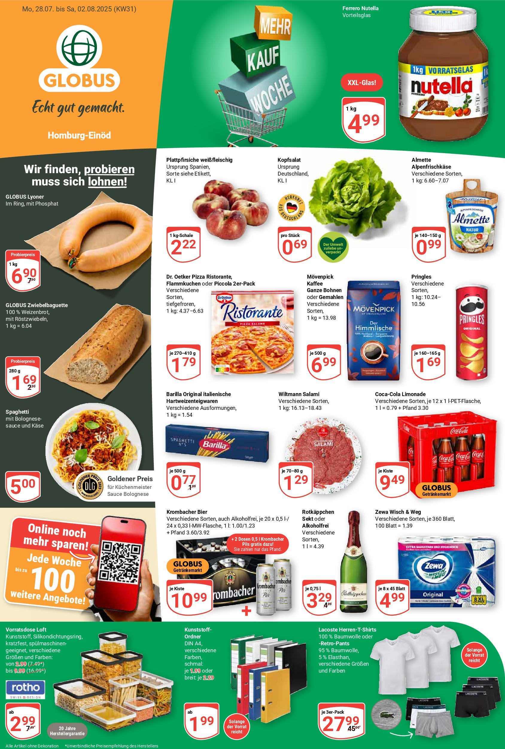 Globus prospekt Homburg-Einöd	 (ab 28.07.2025) » Angebote online | Seite: 1 | Produkte: Ristorante, Almette, Rotkäppchen, Salami