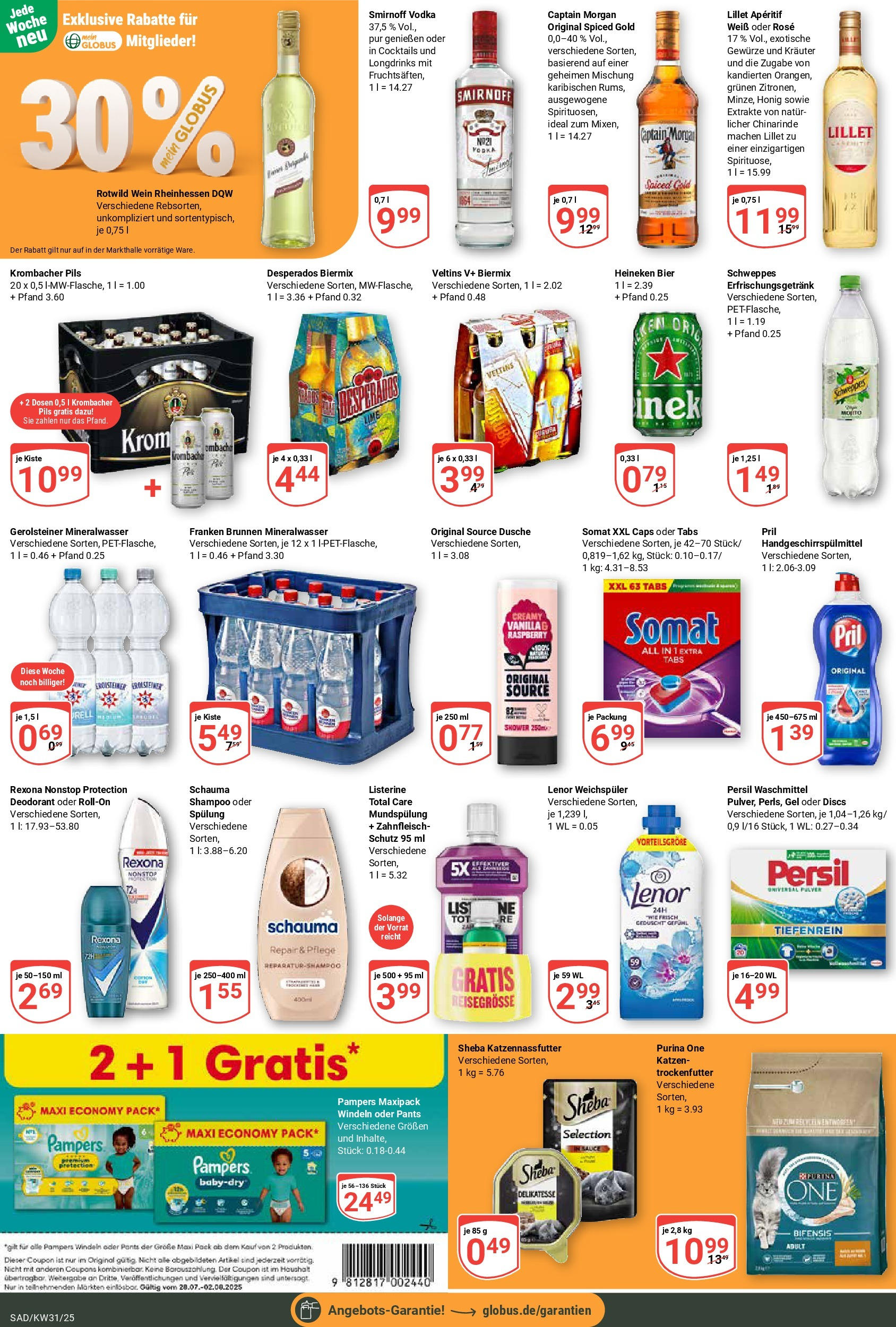 Globus prospekt Schwandorf (ab 28.07.2025) » Angebote ab Montag | Seite: 7 | Produkte: Purina one, Mineralwasser, Desperados, Wein Globus prospekt Schwandorf (ab 28.07.2025) » Angebote online | Seite: 7 | Produkte: Purina one, Mineralwasser, Desperados, Wein