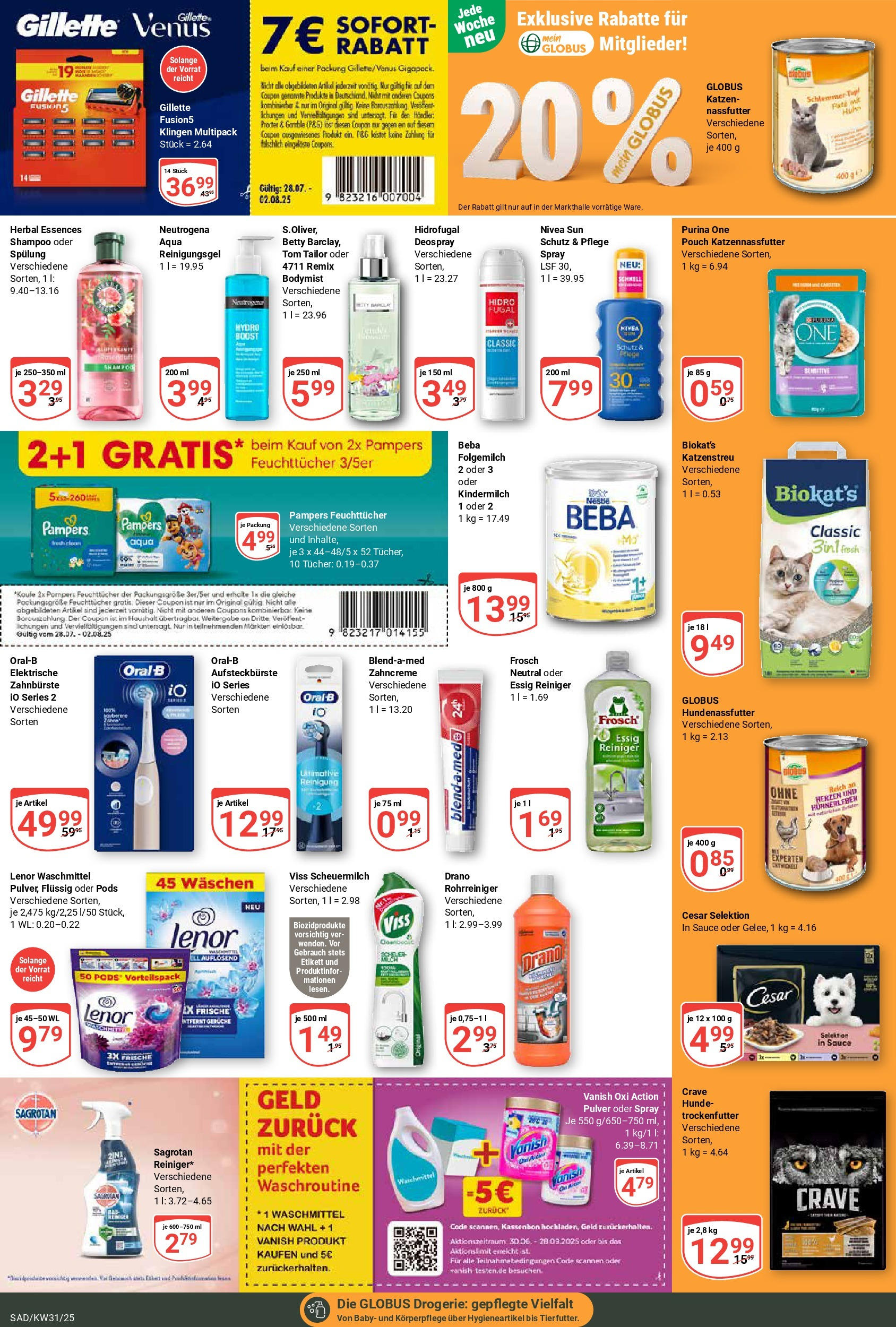 Globus prospekt Schwandorf (ab 28.07.2025) » Angebote ab Montag | Seite: 21 | Produkte: Top, Essig, Pampers, Waschmittel Globus prospekt Schwandorf (ab 28.07.2025) » Angebote online | Seite: 21 | Produkte: Top, Essig, Pampers, Waschmittel