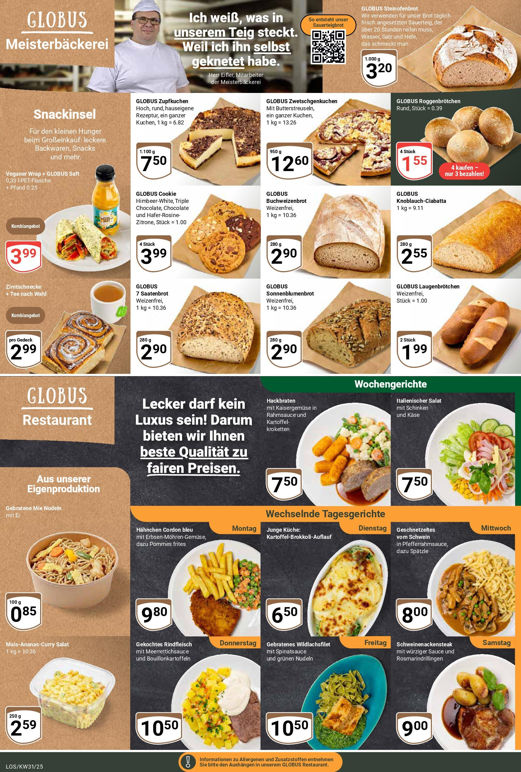 Globus prospekt Losheim Am See	 (ab 28.07.2025) » Angebote online | Seite: 7 | Produkte: Hahnchen, Küche, Brot, Saft