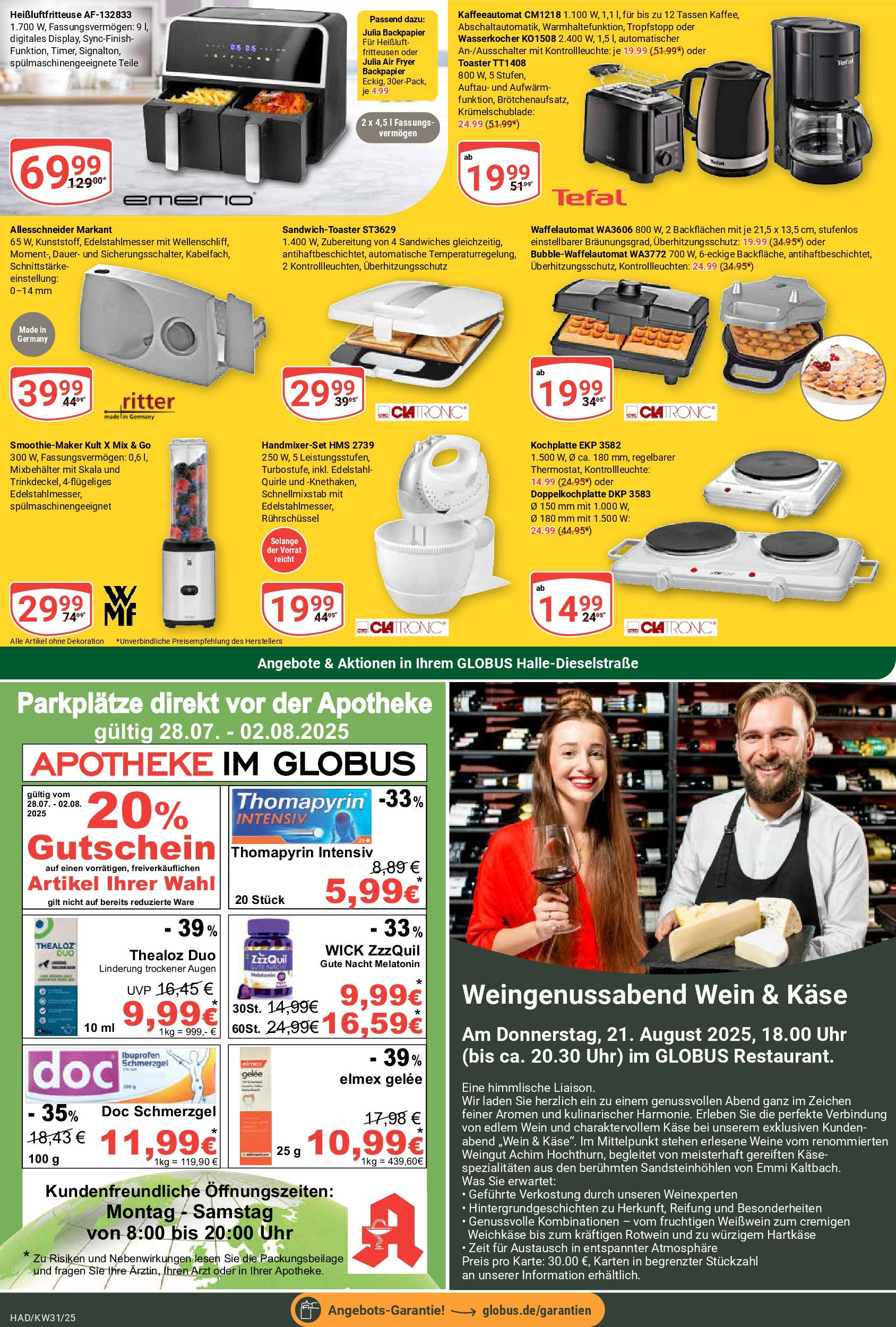 Globus prospekt Halle (saale) (ab 28.07.2025) » Angebote ab Montag | Seite: 23 | Produkte: Wasserkocher, Käse, Weißwein, Heißluftfritteuse Globus prospekt Halle (saale) (ab 28.07.2025) » Angebote online | Seite: 23 | Produkte: Wasserkocher, Käse, Weißwein, Heißluftfritteuse
