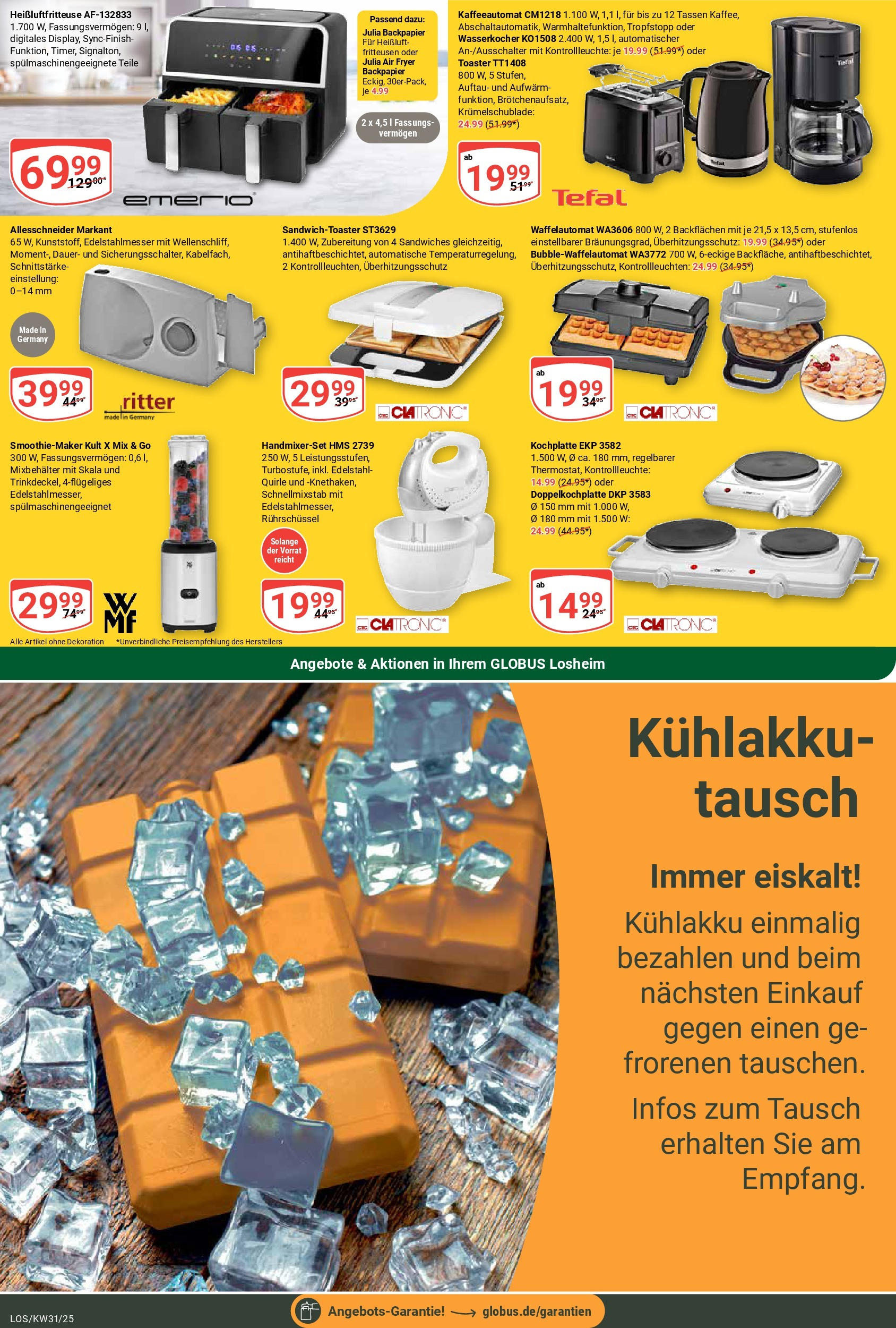 Globus prospekt Losheim Am See	 (ab 28.07.2025) » Angebote online | Seite: 26 | Produkte: Wasserkocher, Toaster, Kochplatte, Heißluftfritteuse