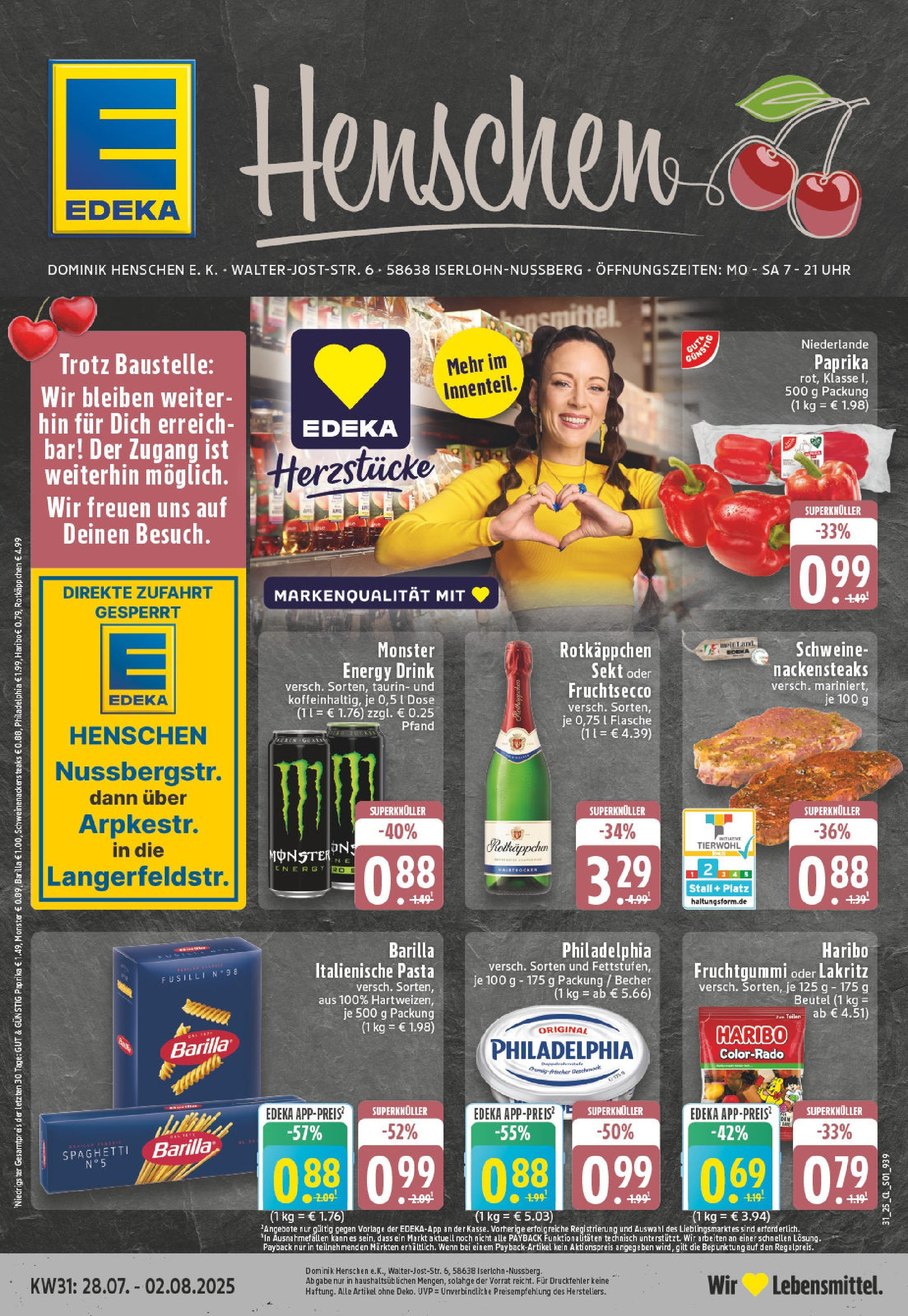 EDEKA Prospekt ab 27.07.2025 - Prospekt Iserlohn Online Vorschau von dem Prospekt des Geschäftes Edeka, gültig ab dem 27.07.2025