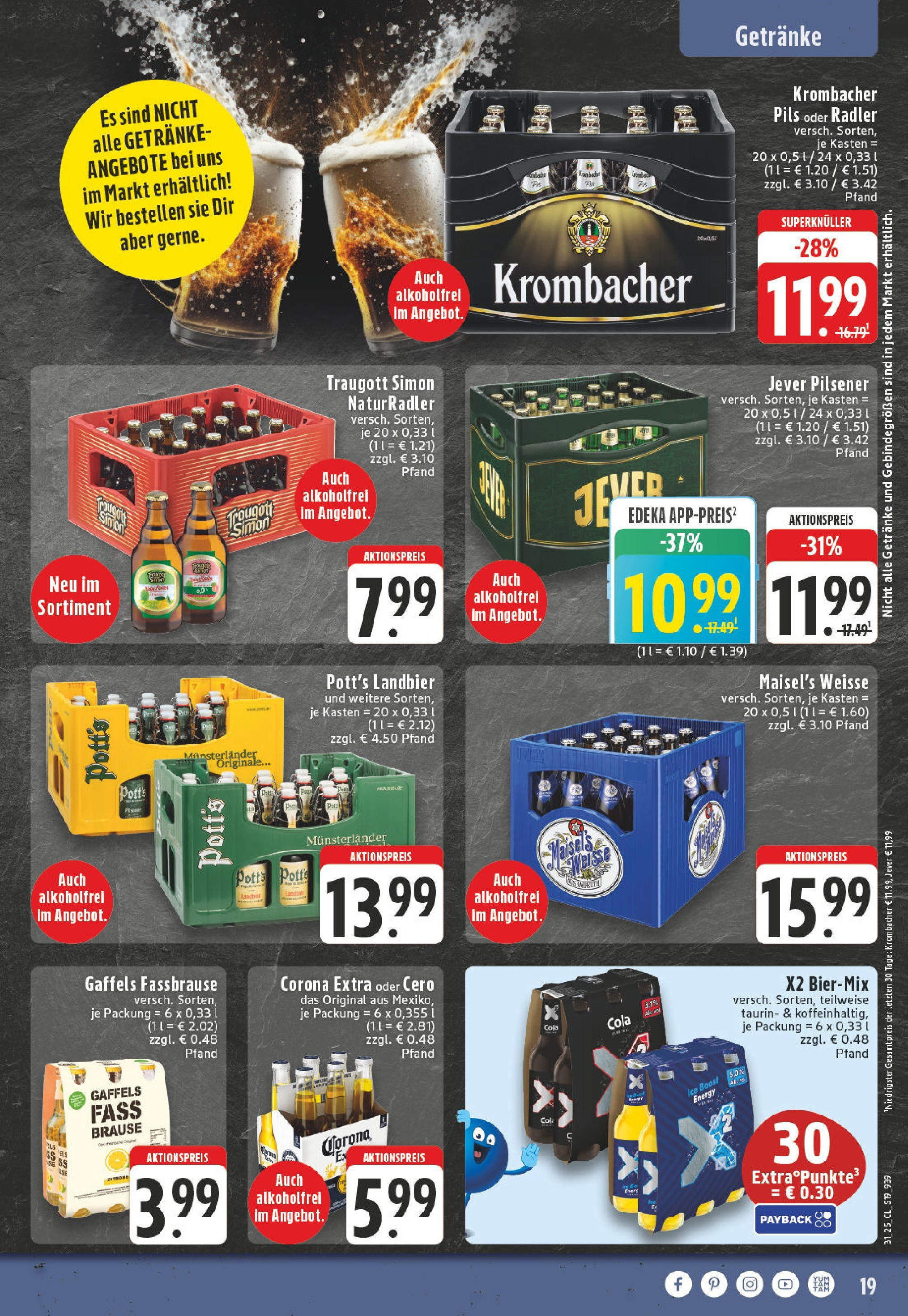 Edeka prospekt Iserlohn (ab 27.07.2025) » Angebote Online | Seite: 19 | Produkte: Pils, Jever, Krombacher, Fassbrause Edeka prospekt Iserlohn (ab 27.07.2025) » Angebote Online | Seite: 19 | Produkte: Pils, Jever, Krombacher, Fassbrause