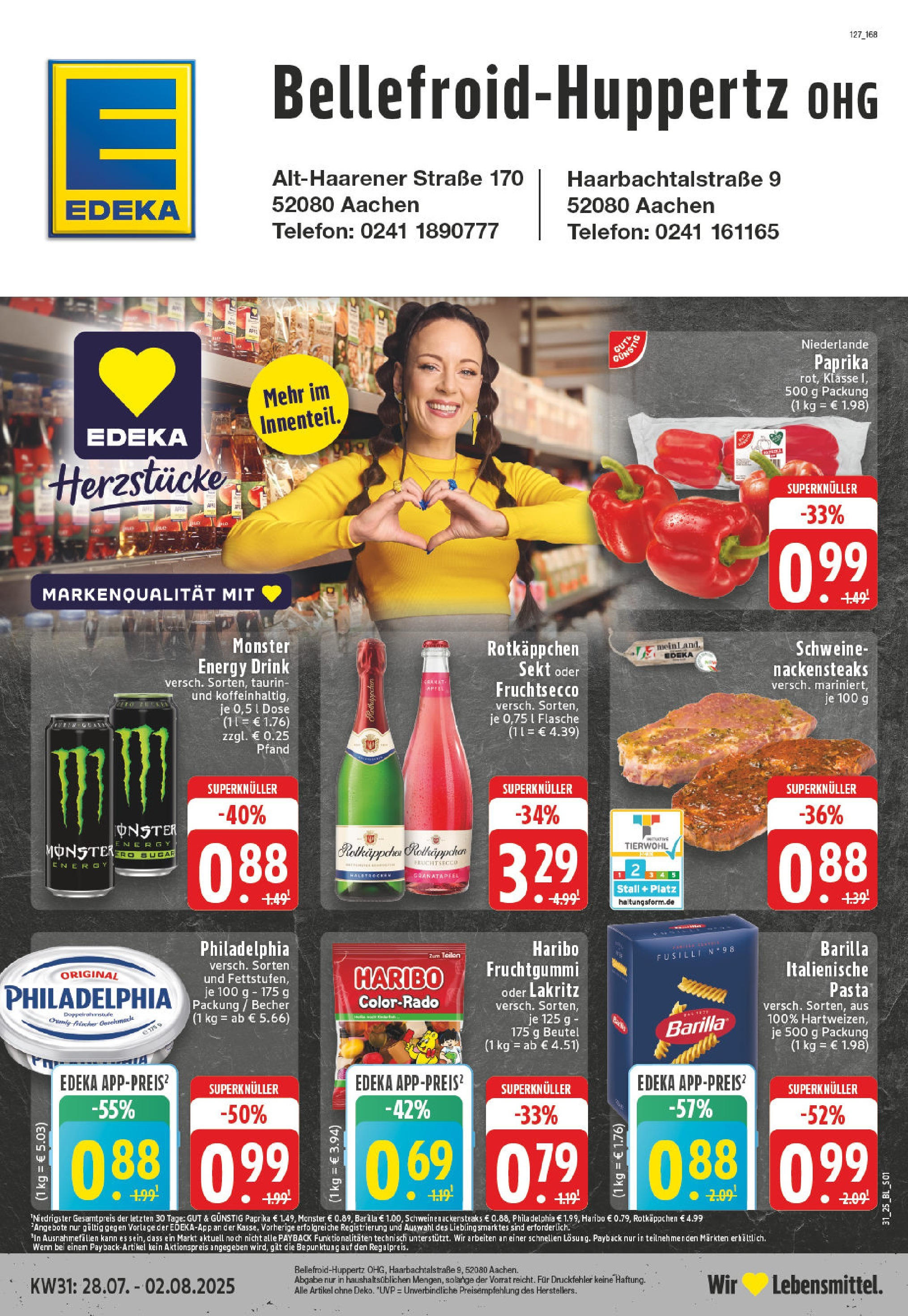 Edeka prospekt Aachen-Haaren	 (ab 27.07.2025) » Angebote Online | Seite: 1 | Produkte: Haribo, Energy, Paprika, Steak