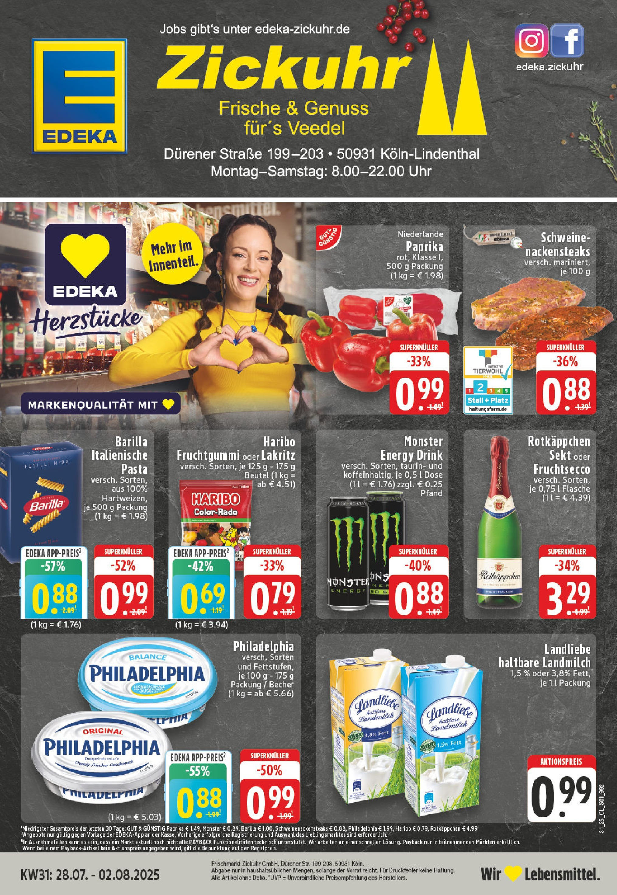 Edeka prospekt Köln-Lindenthal	 (ab 27.07.2025) » Angebote Online | Seite: 1 | Produkte: Nackensteaks, Monster, Paprika, Pasta