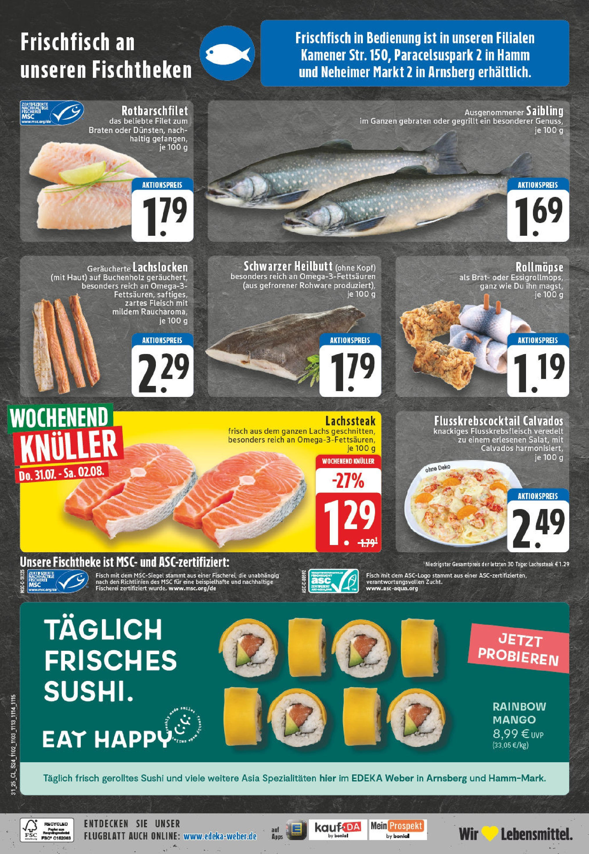 Edeka prospekt Arnsberg-Neheim (ab 27.07.2025) » Angebote Online | Seite: 24 | Produkte: Fisch, Lachs, Steak, Fleisch Edeka prospekt Arnsberg-Neheim (ab 27.07.2025) » Angebote Online | Seite: 24 | Produkte: Fisch, Lachs, Steak, Fleisch
