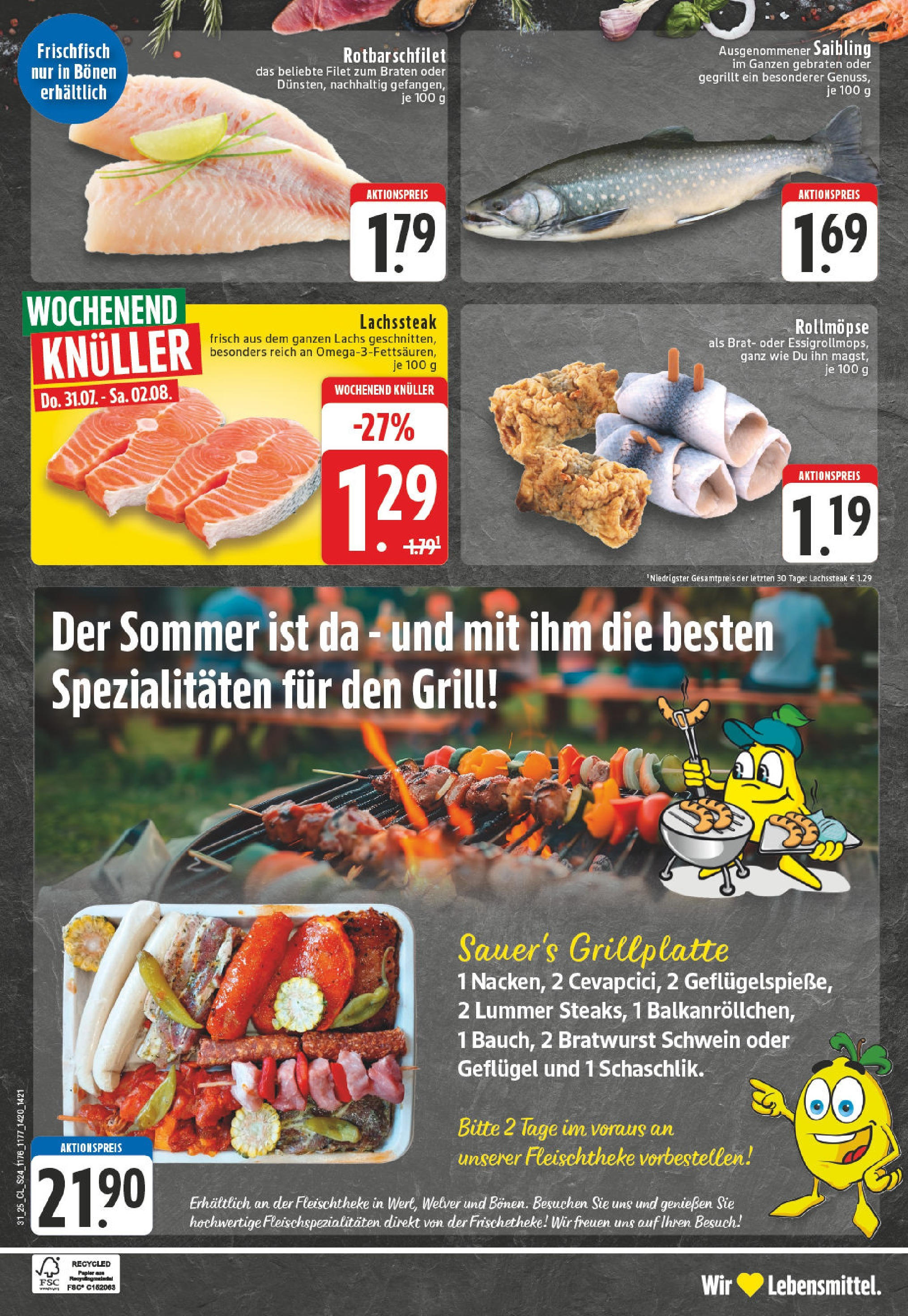 Edeka prospekt Werl (ab 27.07.2025) » Angebote Online | Seite: 24 | Produkte: Grill, Bratwurst, Lachs, Steak Edeka prospekt Werl (ab 27.07.2025) » Angebote Online | Seite: 24 | Produkte: Grill, Bratwurst, Lachs, Steak