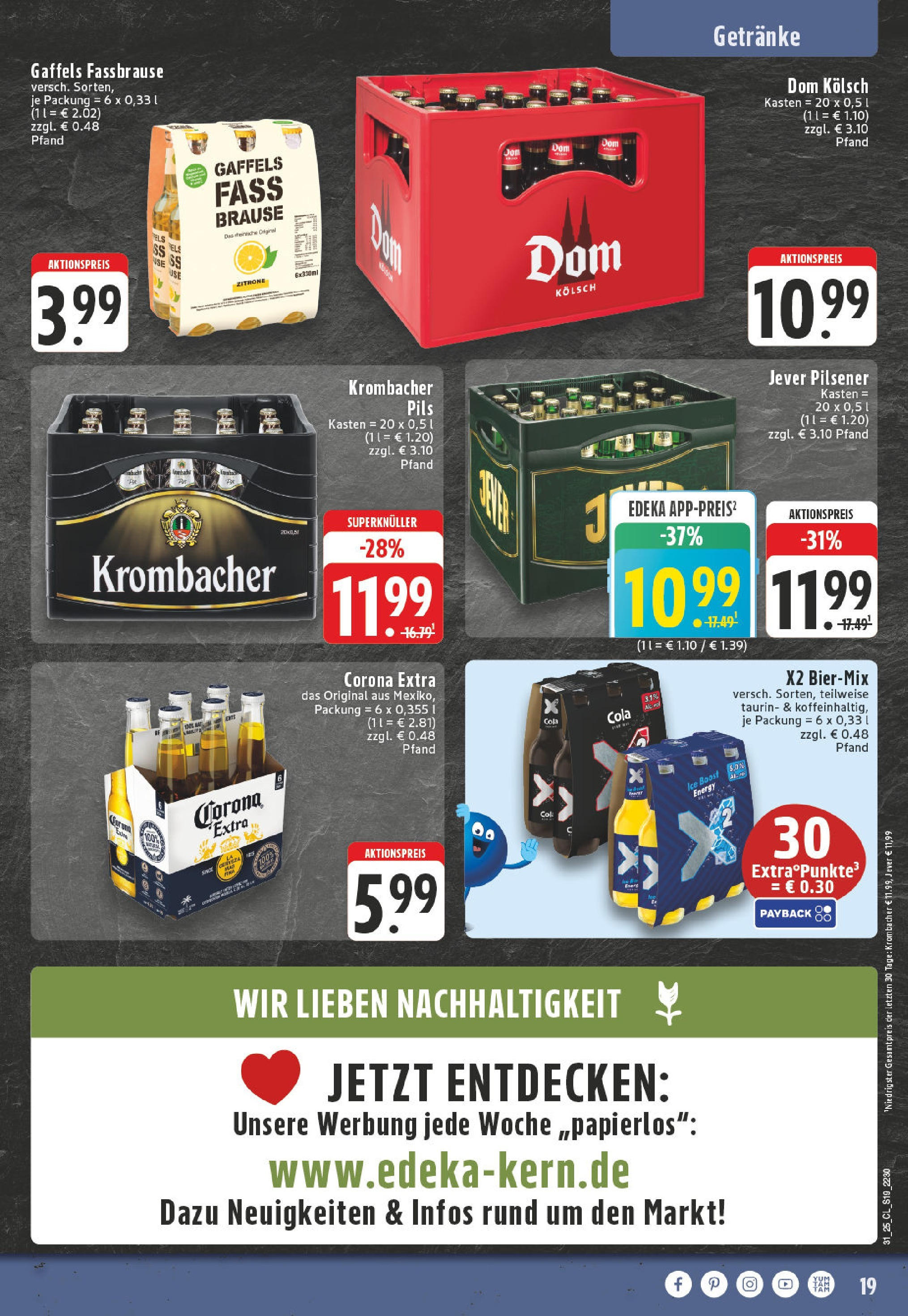 Edeka prospekt Leverkusen	 (ab 27.07.2025) » Angebote Online | Seite: 19 | Produkte: Cola, Energy, Krombacher, Fassbrause
