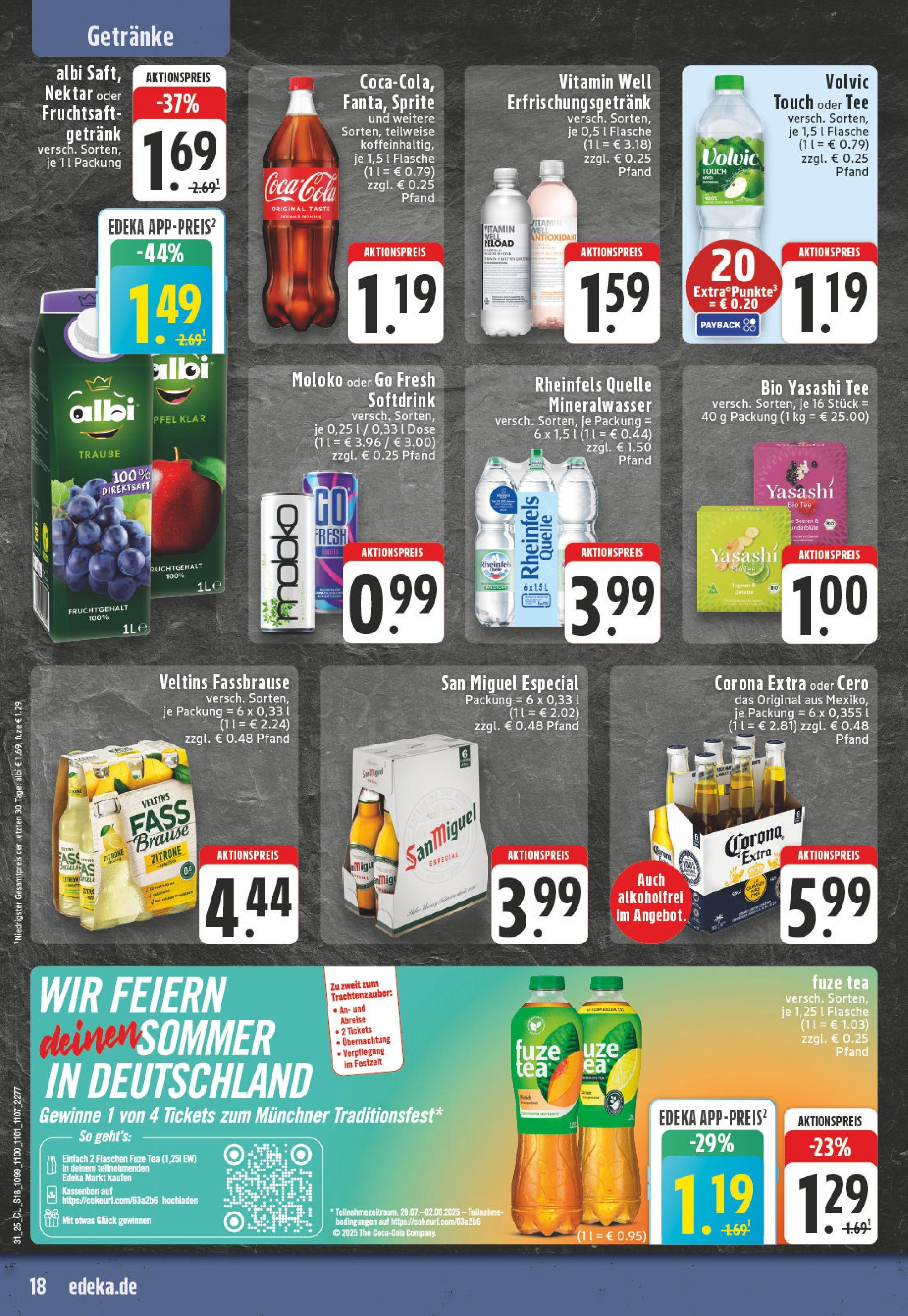 Edeka prospekt Dortmund (ab 27.07.2025) » Angebote Online | Seite: 18 | Produkte: Fuze tea, Volvic, Fruchtsaft, Rheinfels quelle Edeka prospekt Dortmund (ab 27.07.2025) » Angebote Online | Seite: 18 | Produkte: Fuze tea, Volvic, Fruchtsaft, Rheinfels quelle