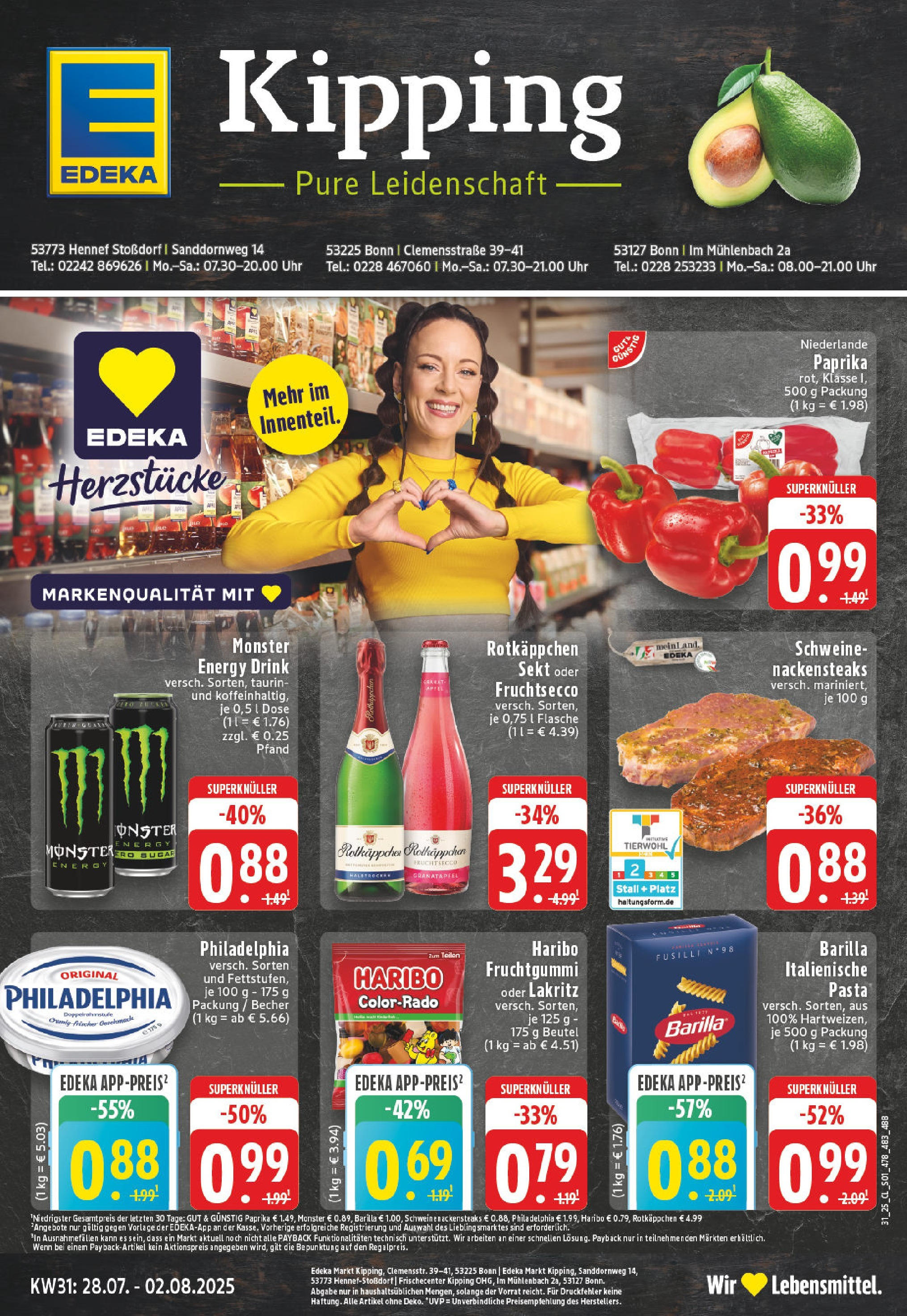 Edeka prospekt Bonn	 (ab 27.07.2025) » Angebote Online | Seite: 1 | Produkte: Barilla, Sekt, Monster, Paprika
