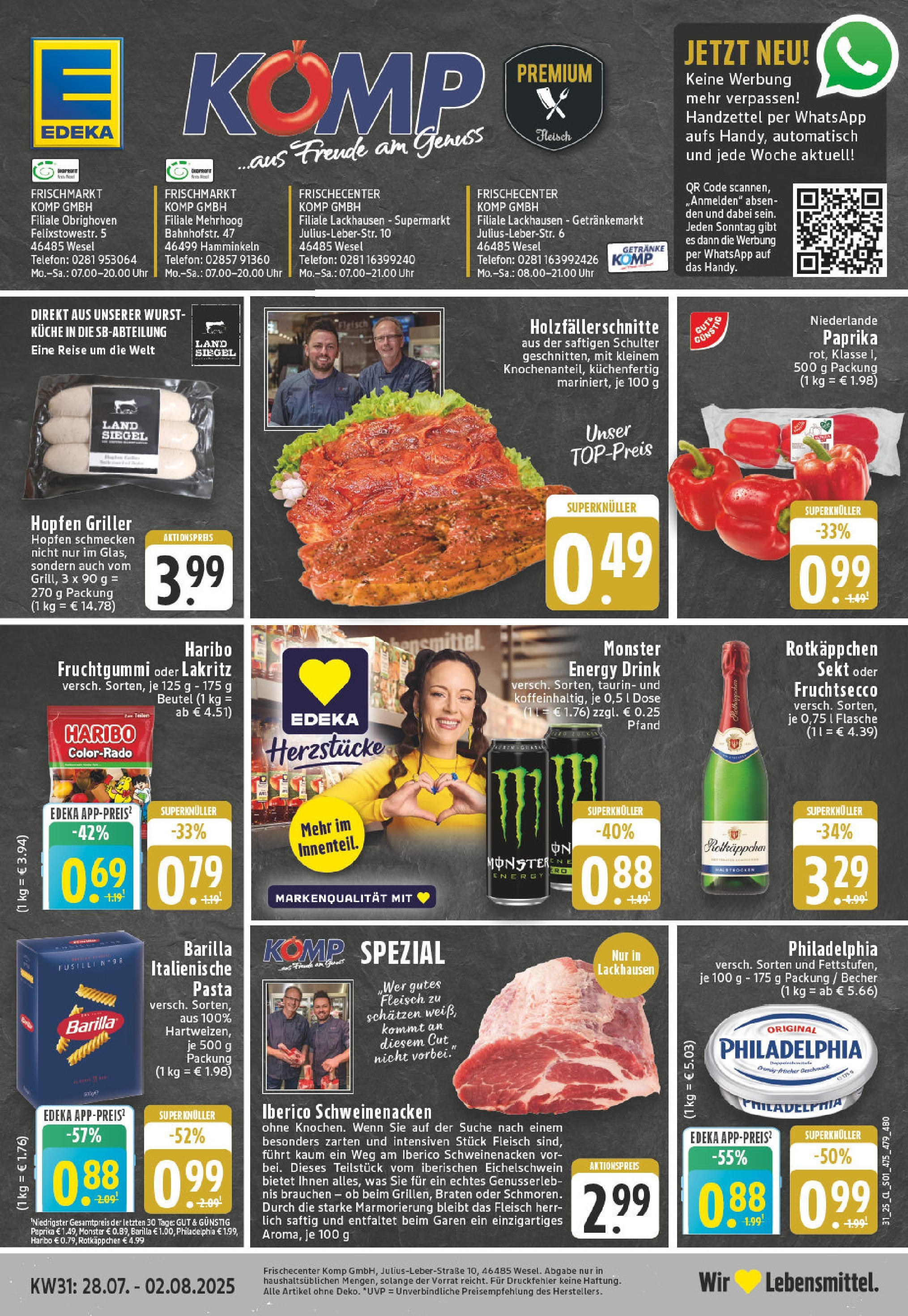 EDEKA Prospekt ab 27.07.2025 - Prospekt Wesel-Lackhausen Online Vorschau von dem Prospekt des Geschäftes Edeka, gültig ab dem 27.07.2025