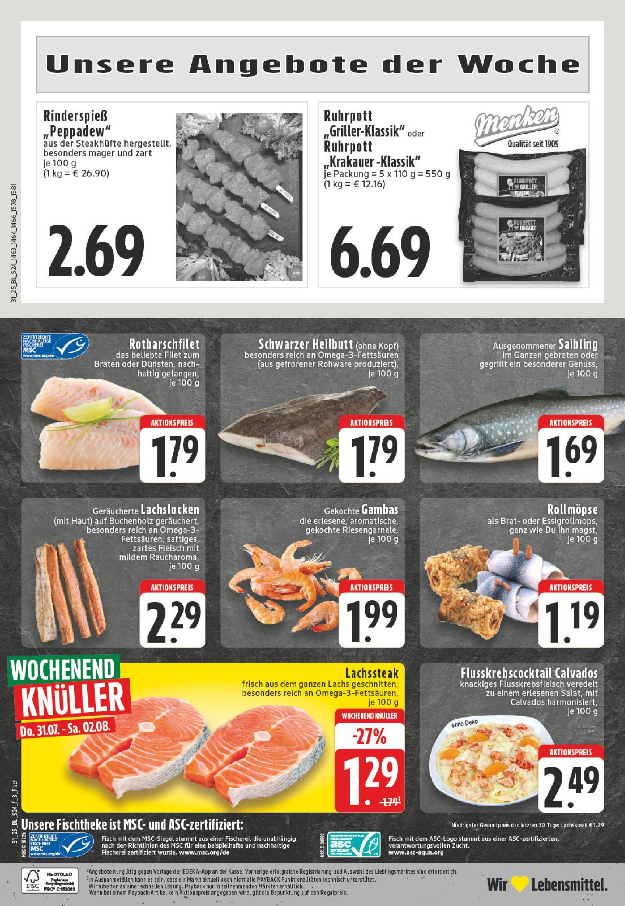 Edeka prospekt Velbert	 (ab 27.07.2025) » Angebote Online | Seite: 24 | Produkte: Fisch, Lachs, Fleisch, Griller