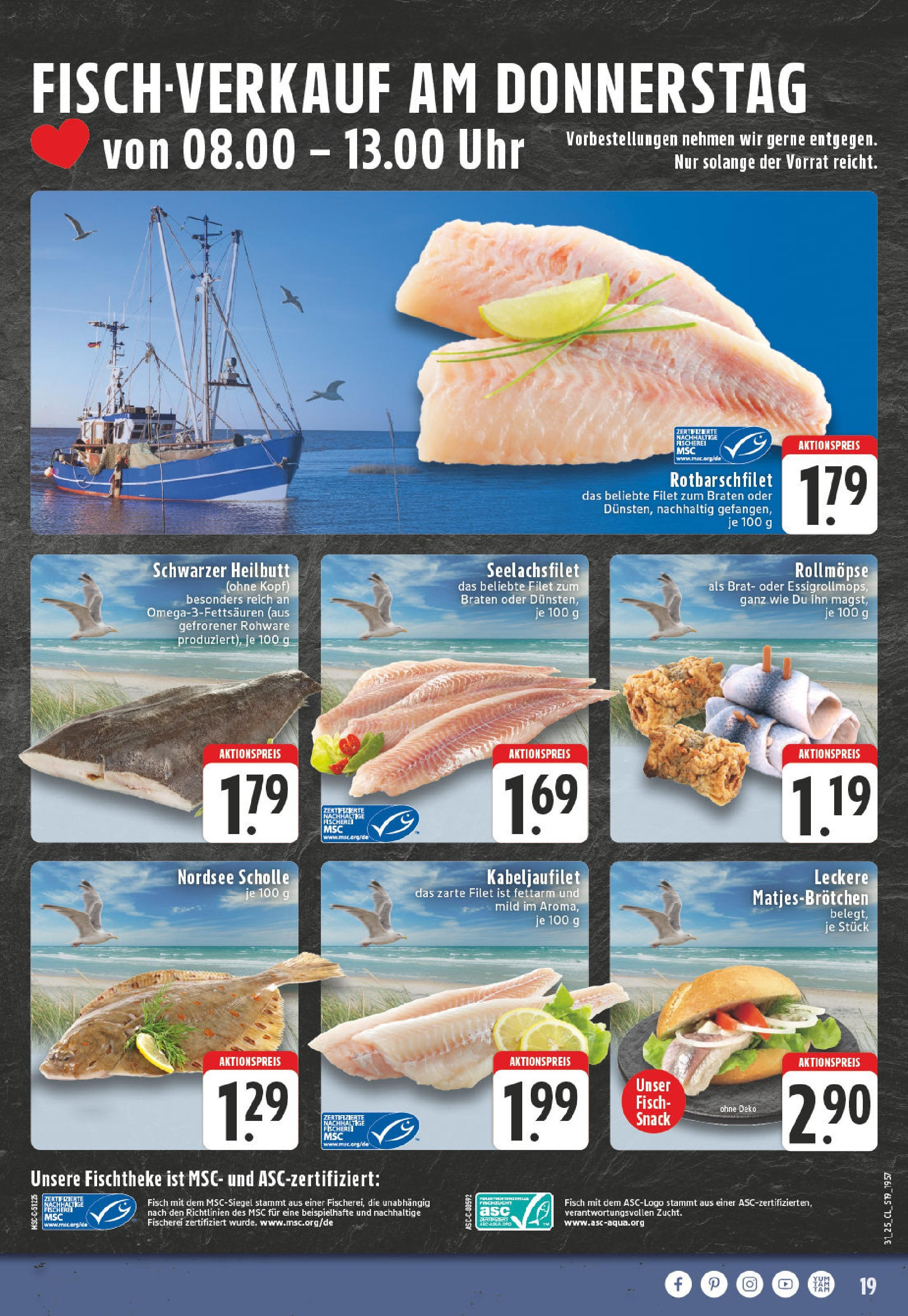 Edeka prospekt Leverkusen-Schlebusch (ab 27.07.2025) » Angebote Online | Seite: 19 | Produkte: Fisch, Uhr Edeka prospekt Leverkusen-Schlebusch (ab 27.07.2025) » Angebote Online | Seite: 19 | Produkte: Fisch, Uhr