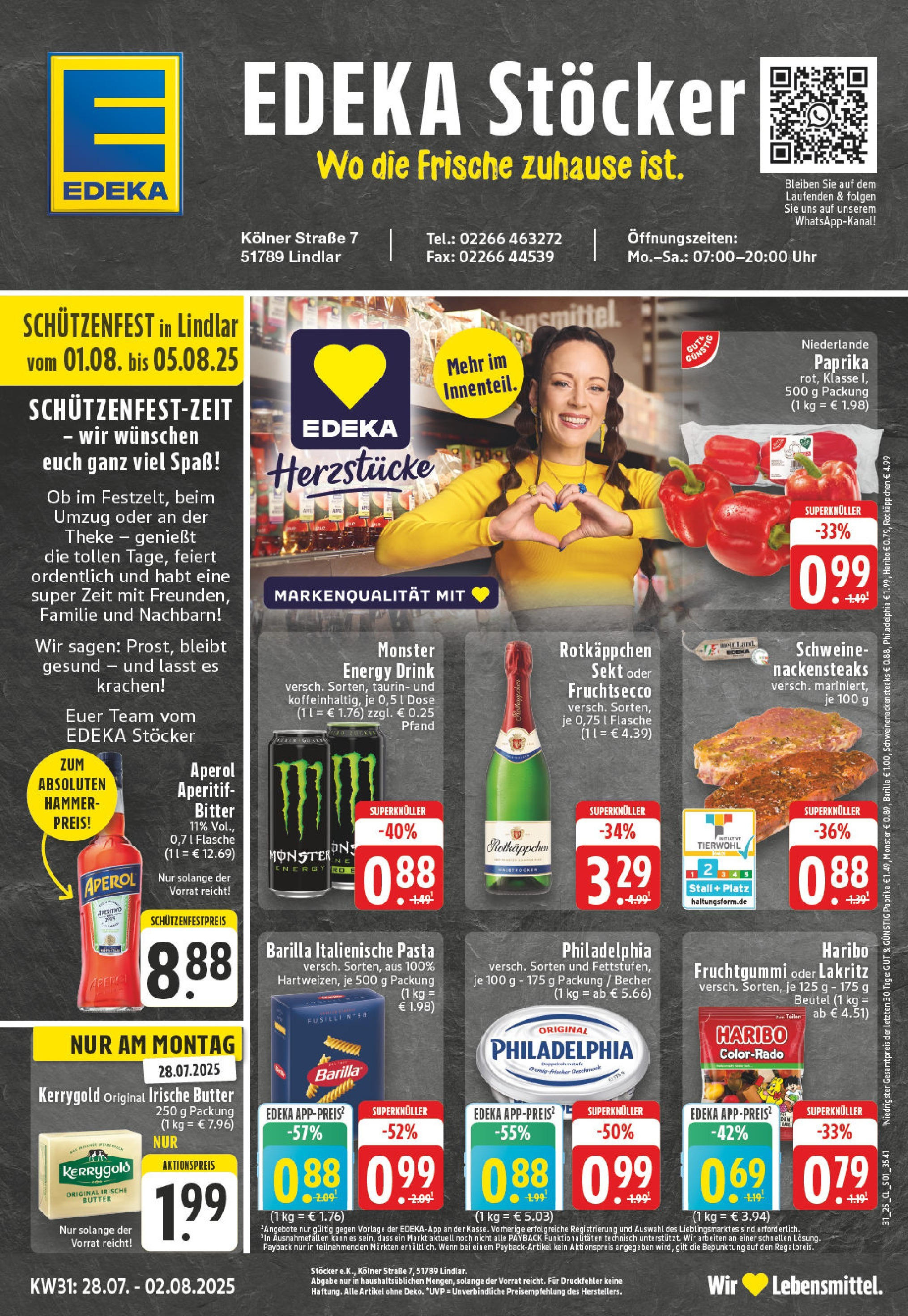EDEKA Prospekt ab 27.07.2025 - Prospekt Lindlar Online Vorschau von dem Prospekt des Geschäftes Edeka, gültig ab dem 27.07.2025