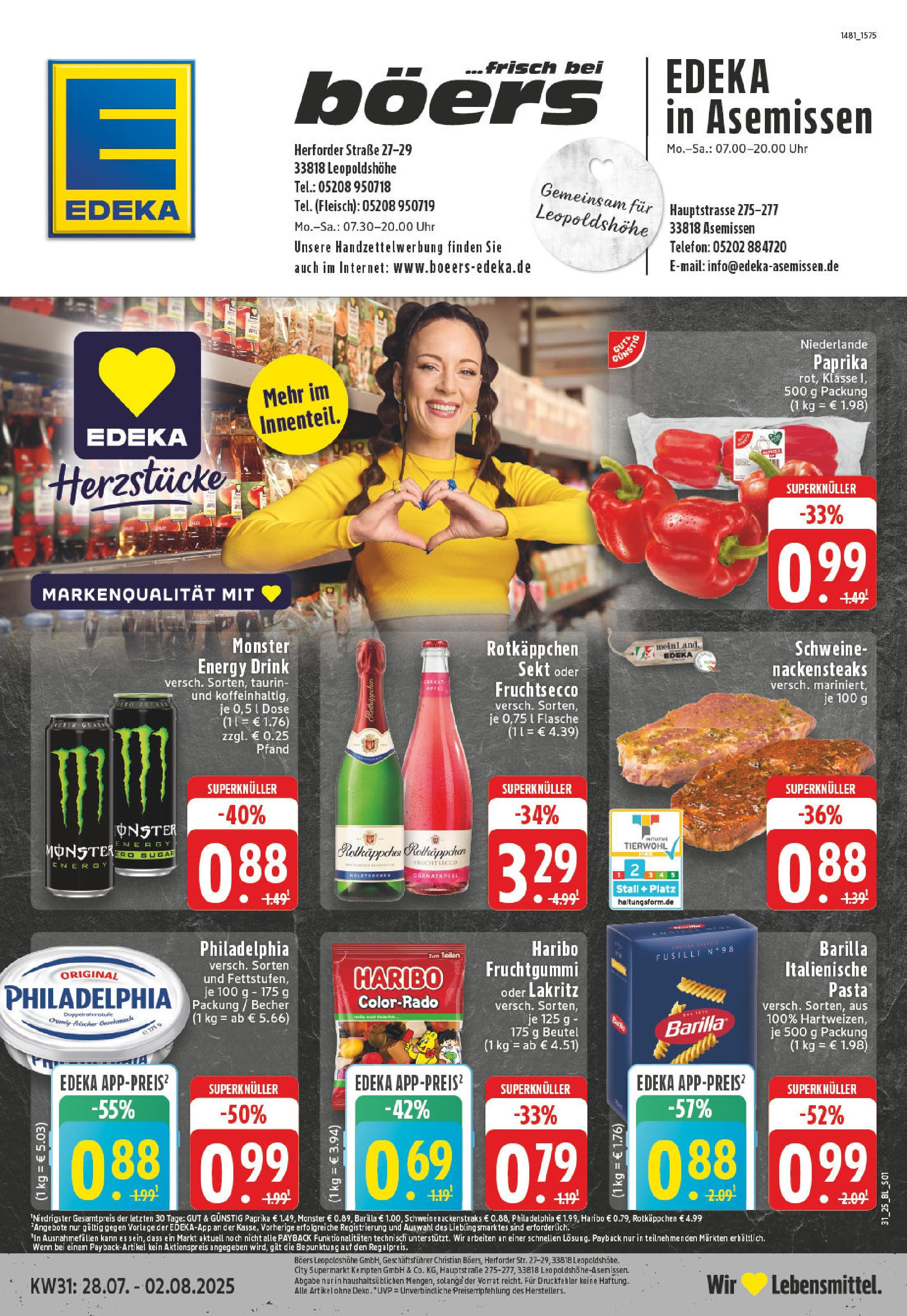 Edeka prospekt Leopoldshöhe (ab 27.07.2025) » Angebote Online | Seite: 1 | Produkte: Rotkappchen sekt, Energy, Äpfel, Paprika Edeka prospekt Leopoldshöhe (ab 27.07.2025) » Angebote Online | Seite: 1 | Produkte: Rotkappchen sekt, Energy, Äpfel, Paprika