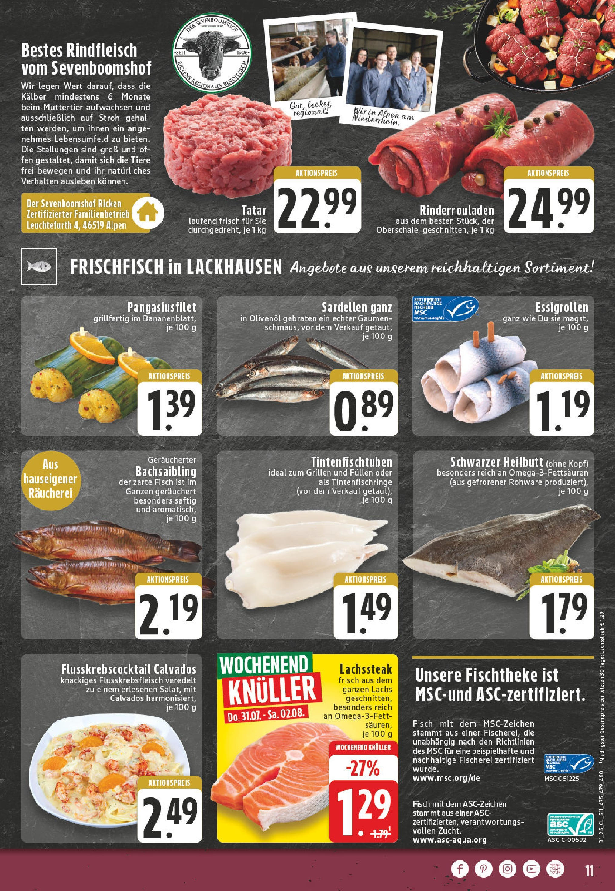 Edeka prospekt Wesel-Lackhausen (ab 27.07.2025) » Angebote Online | Seite: 11 | Produkte: Rinderrouladen, Olivenol, Rindfleisch, Steak Edeka prospekt Wesel-Lackhausen (ab 27.07.2025) » Angebote Online | Seite: 11 | Produkte: Rinderrouladen, Olivenol, Rindfleisch, Steak
