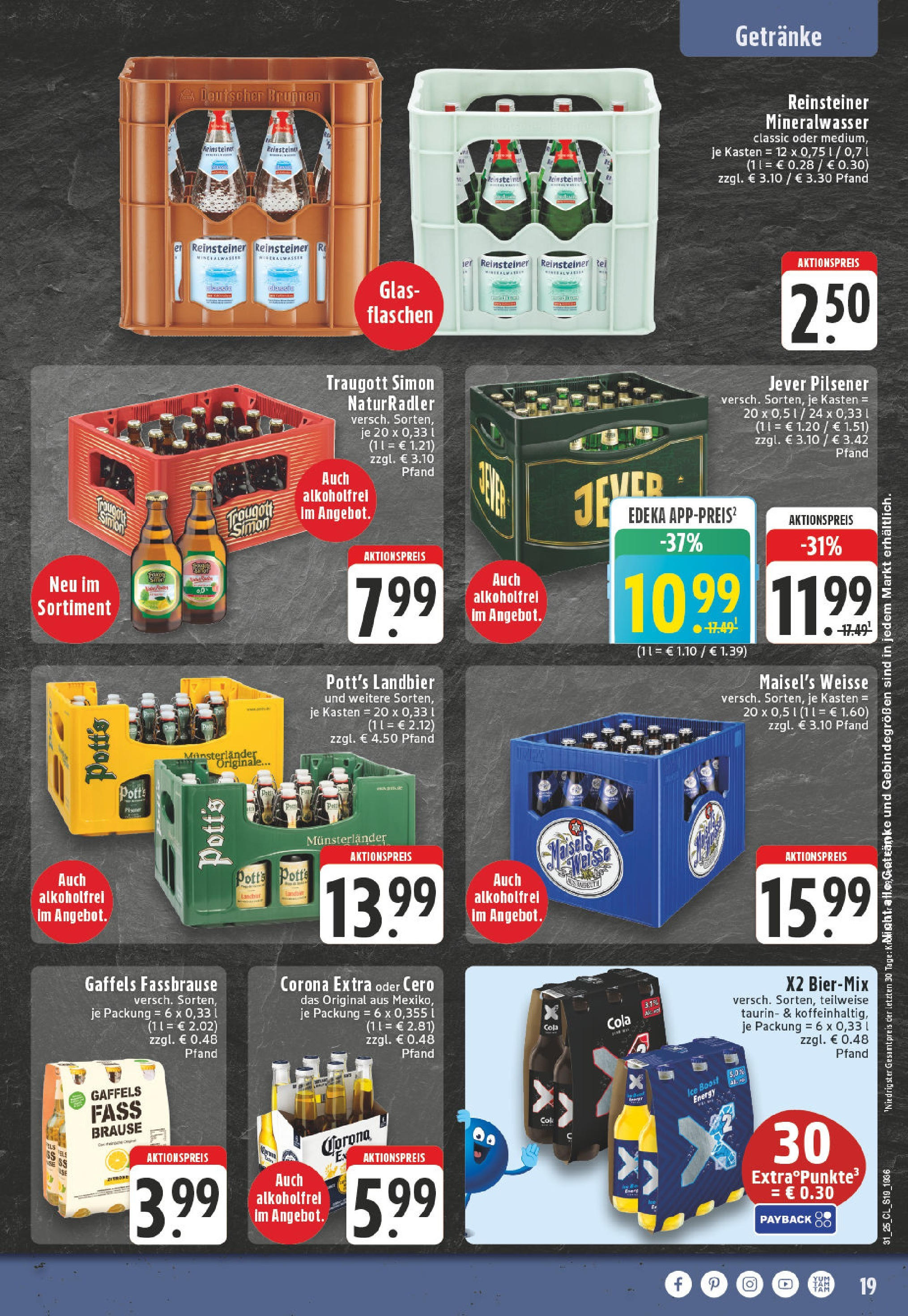 Edeka prospekt Ahaus (ab 27.07.2025) » Angebote Online | Seite: 19 | Produkte: Cola, Mineralwasser, Jever, Fassbrause Edeka prospekt Ahaus (ab 27.07.2025) » Angebote Online | Seite: 19 | Produkte: Cola, Mineralwasser, Jever, Fassbrause
