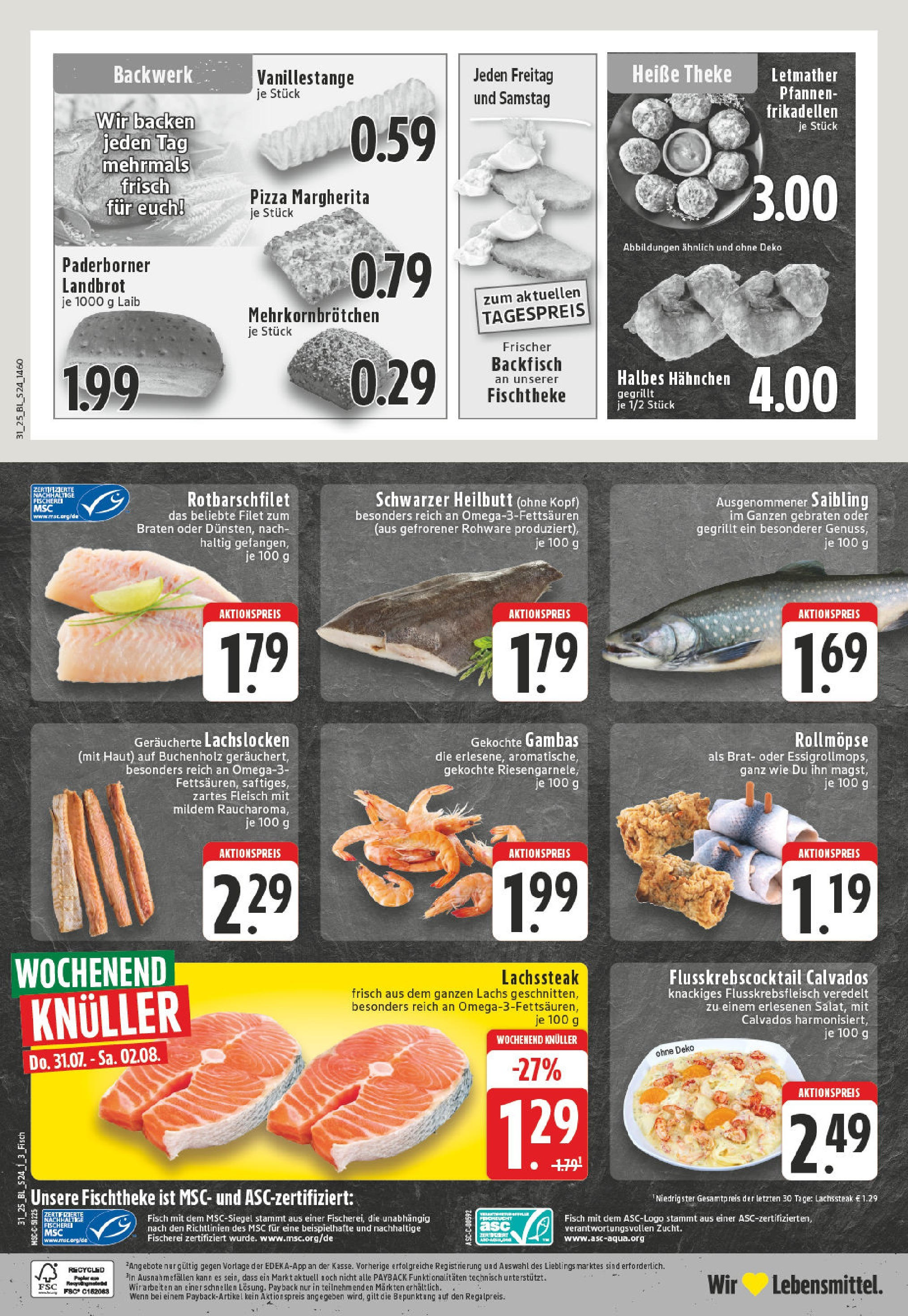Edeka prospekt Iserlohn-Letmathe (ab 27.07.2025) » Angebote Online | Seite: 24 | Produkte: Hahnchen, Fisch, Pizza, Fleisch Edeka prospekt Iserlohn-Letmathe (ab 27.07.2025) » Angebote Online | Seite: 24 | Produkte: Hahnchen, Fisch, Pizza, Fleisch