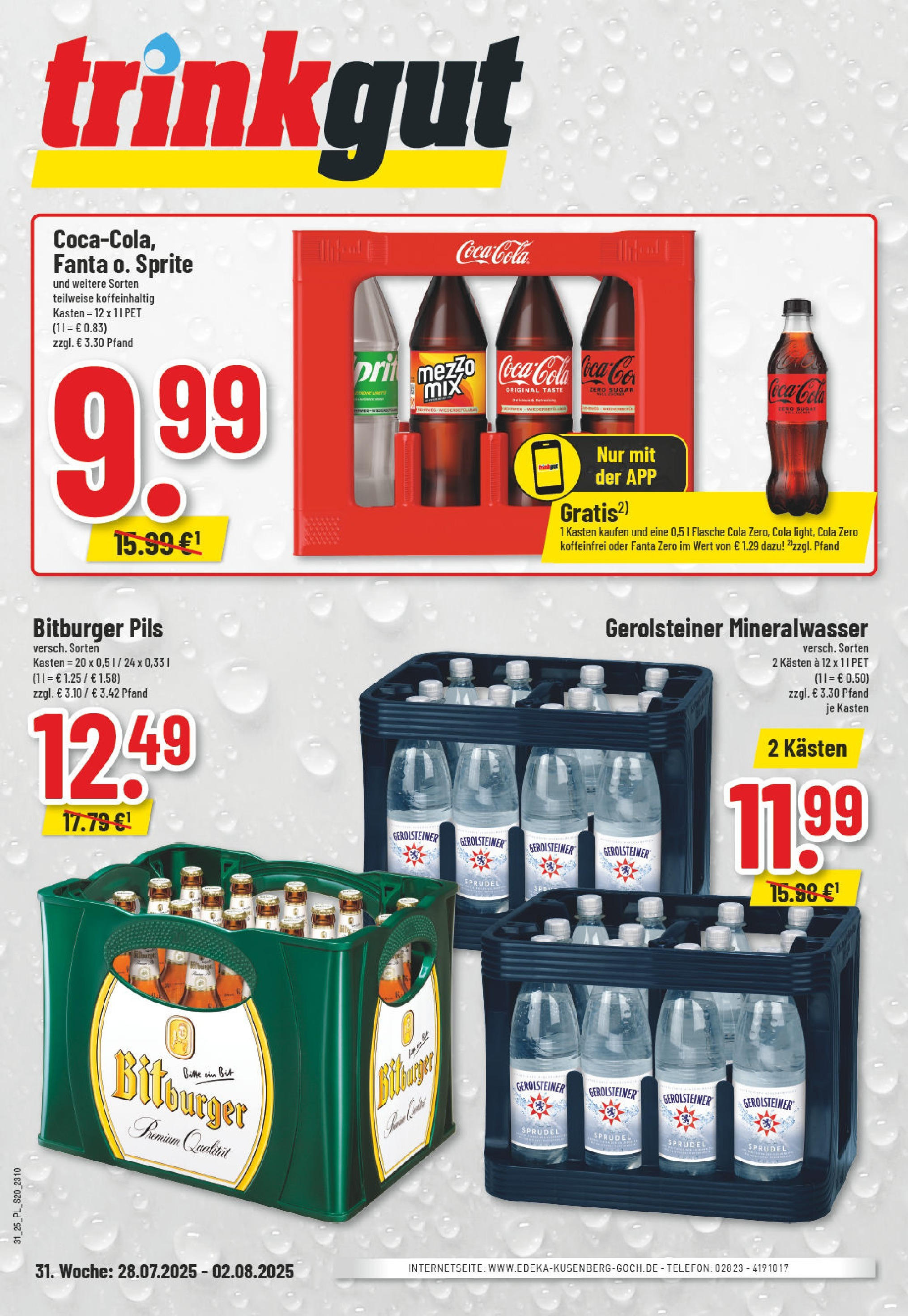 Edeka prospekt Goch (ab 27.07.2025) » Angebote Online | Seite: 20 | Produkte: Bitburger, Cola, Pils, Mineralwasser Edeka prospekt Goch (ab 27.07.2025) » Angebote Online | Seite: 20 | Produkte: Bitburger, Cola, Pils, Mineralwasser