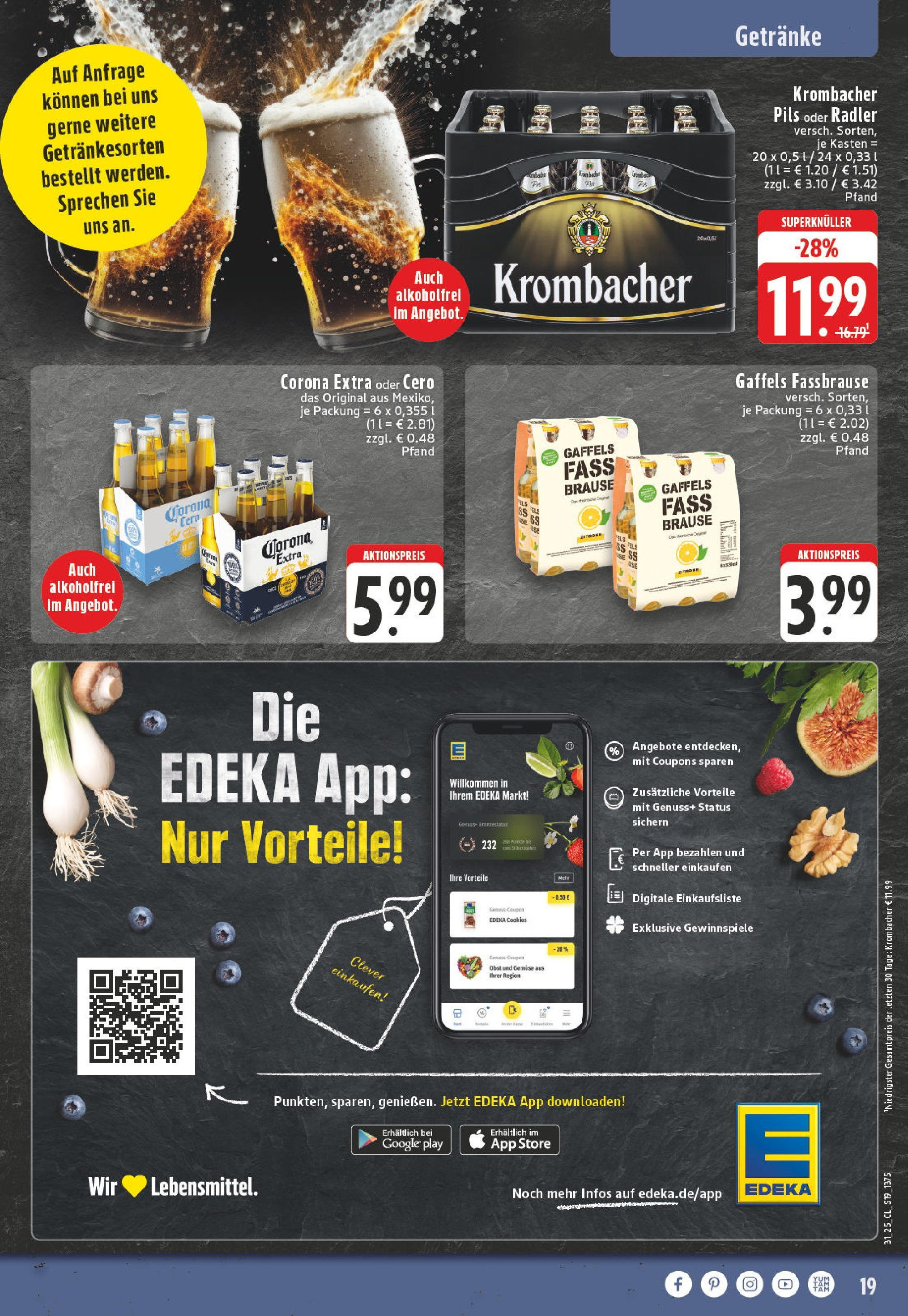 Edeka prospekt Witten-Herbede	 (ab 27.07.2025) » Angebote Online | Seite: 19 | Produkte: Radler, Obst, Krombacher, Fassbrause