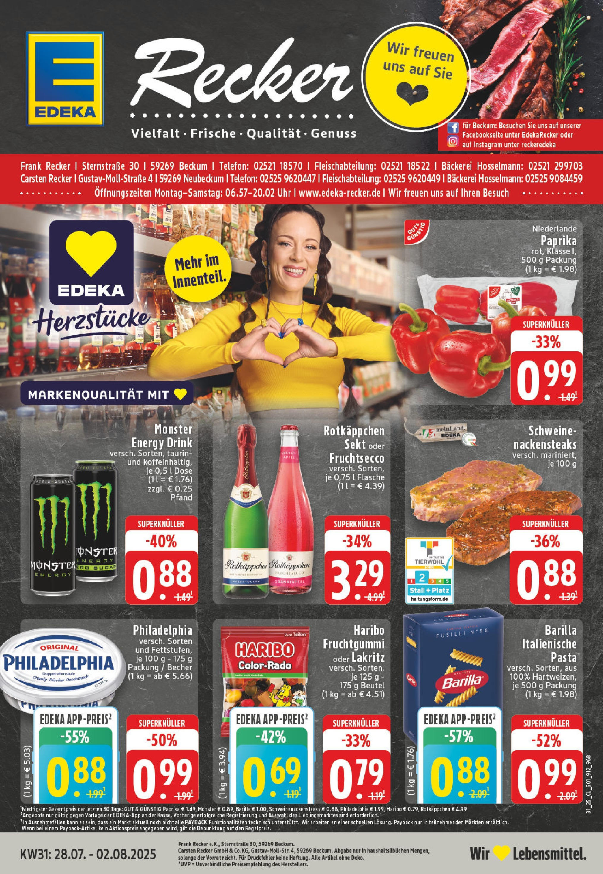 Edeka prospekt Beckum (ab 27.07.2025) » Angebote Online | Seite: 1 | Produkte: Monster, Paprika, Telefon, Uhr Edeka prospekt Beckum (ab 27.07.2025) » Angebote Online | Seite: 1 | Produkte: Monster, Paprika, Telefon, Uhr