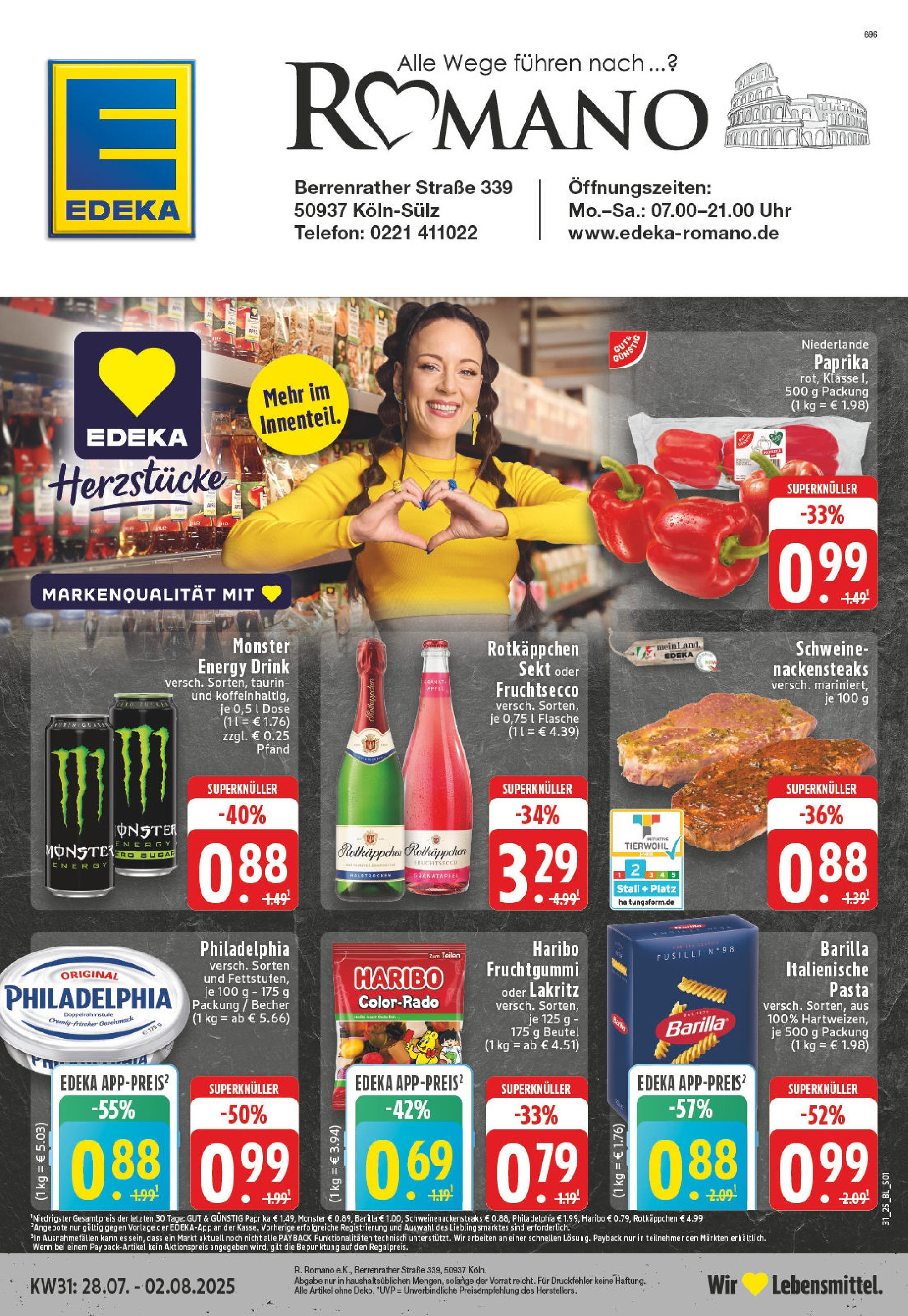 Edeka prospekt Köln-Sülz	 (ab 27.07.2025) » Angebote Online | Seite: 1 | Produkte: Nackensteaks, Barilla, Steak, Telefon