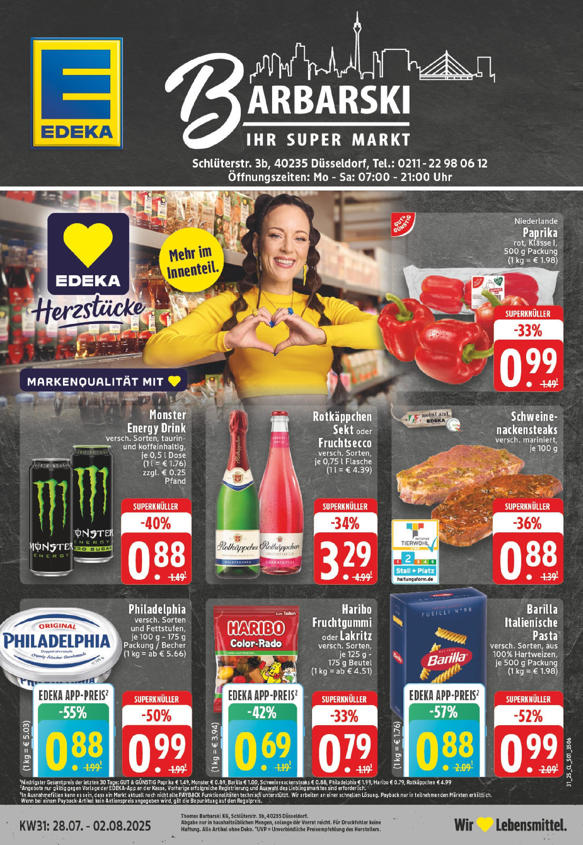 Edeka prospekt Düsseldorf (ab 27.07.2025) » Angebote Online | Seite: 1 | Produkte: Energy, Sekt, Philadelphia, Pasta Edeka prospekt Düsseldorf (ab 27.07.2025) » Angebote Online | Seite: 1 | Produkte: Energy, Sekt, Philadelphia, Pasta