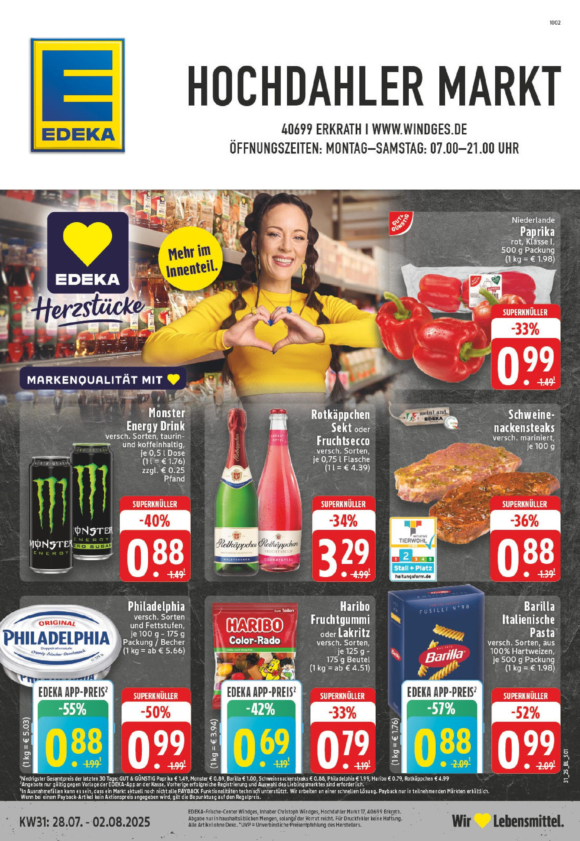 Edeka prospekt Erkrath - Hochdahl (ab 27.07.2025) » Angebote Online | Seite: 1 | Produkte: Rotkappchen sekt, Haribo, Paprika, Uhr Edeka prospekt Erkrath - Hochdahl (ab 27.07.2025) » Angebote Online | Seite: 1 | Produkte: Rotkappchen sekt, Haribo, Paprika, Uhr