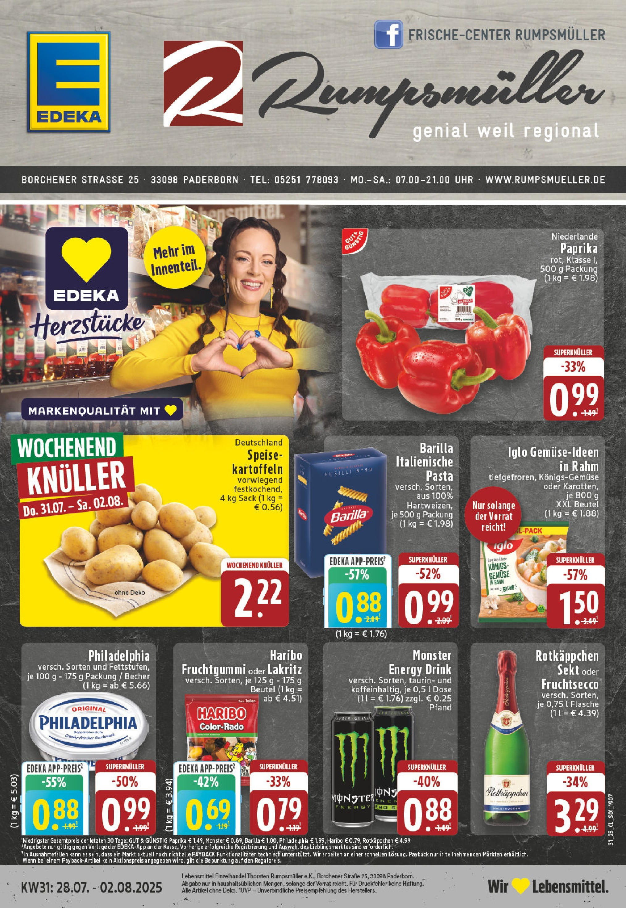 EDEKA Prospekt ab 27.07.2025 - Prospekt Paderborn Online Vorschau von dem Prospekt des Geschäftes Edeka, gültig ab dem 27.07.2025