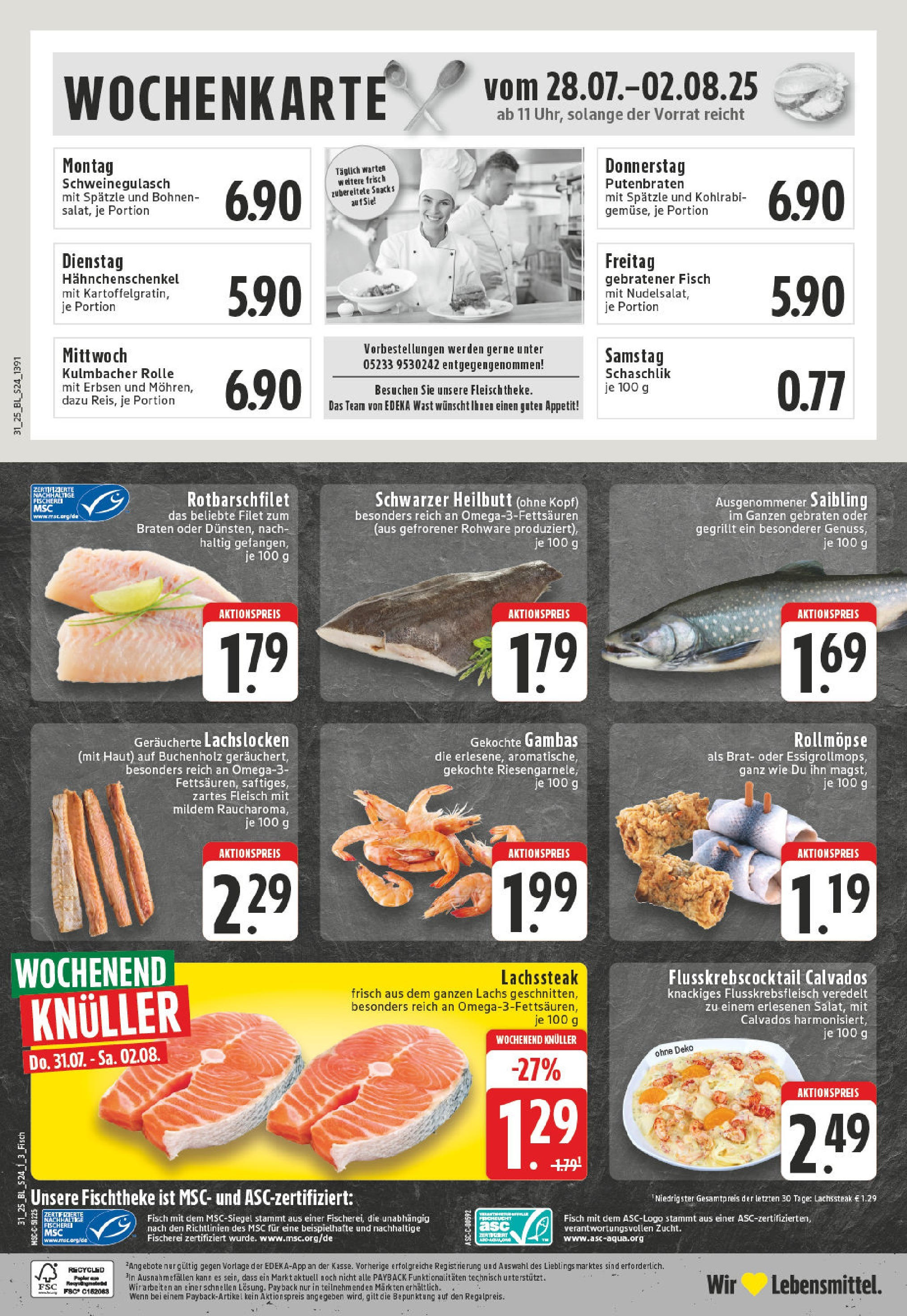 Edeka prospekt Steinheim (ab 27.07.2025) » Angebote Online | Seite: 24 | Produkte: Hahnchenschenkel, Fisch, Lachs, Steak Edeka prospekt Steinheim (ab 27.07.2025) » Angebote Online | Seite: 24 | Produkte: Hahnchenschenkel, Fisch, Lachs, Steak