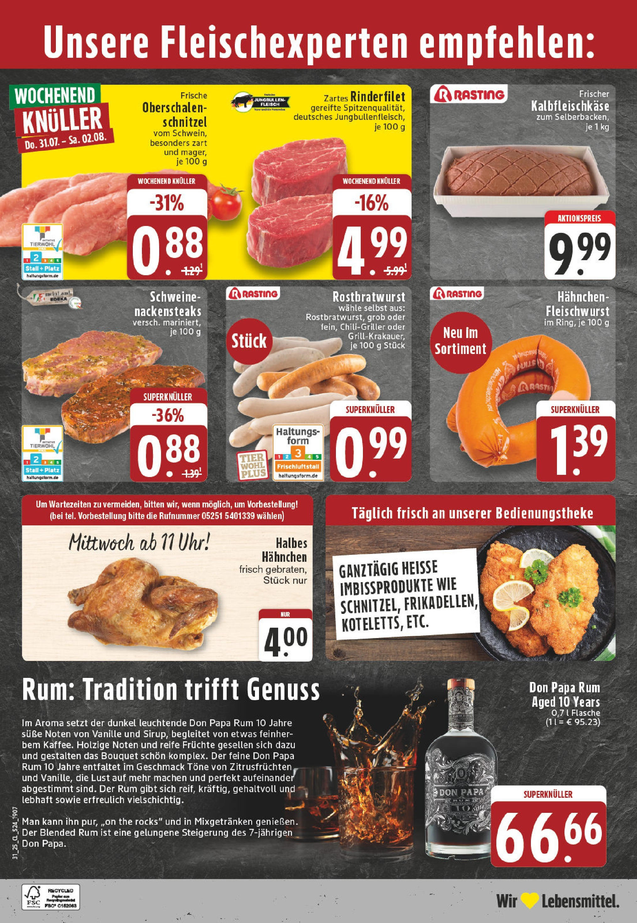 Edeka prospekt Paderborn (ab 27.07.2025) » Angebote Online | Seite: 24 | Produkte: Hahnchen, Rum, Schnitzel, Fleisch Edeka prospekt Paderborn (ab 27.07.2025) » Angebote Online | Seite: 24 | Produkte: Hahnchen, Rum, Schnitzel, Fleisch