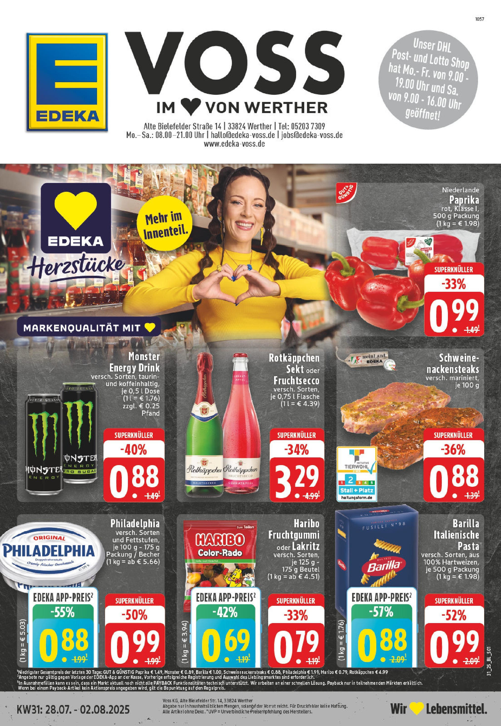 Edeka prospekt Werther (ab 27.07.2025) » Angebote Online | Seite: 1 | Produkte: Nackensteaks, Barilla, Monster, Rotkäppchen Edeka prospekt Werther (ab 27.07.2025) » Angebote Online | Seite: 1 | Produkte: Nackensteaks, Barilla, Monster, Rotkäppchen