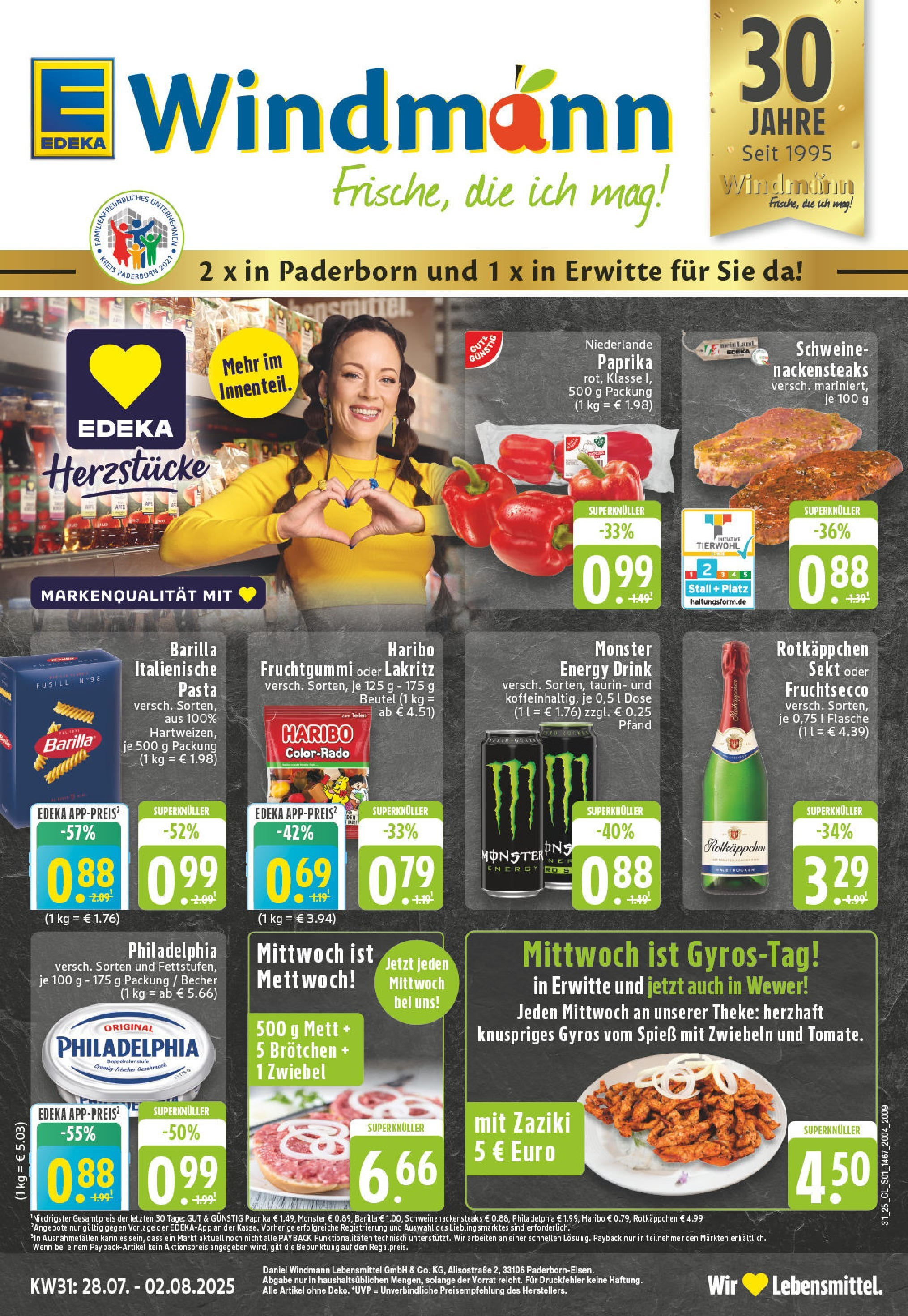 EDEKA Prospekt ab 27.07.2025 - Prospekt Paderborn - Wewer Online Vorschau von dem Prospekt des Geschäftes Edeka, gültig ab dem 27.07.2025