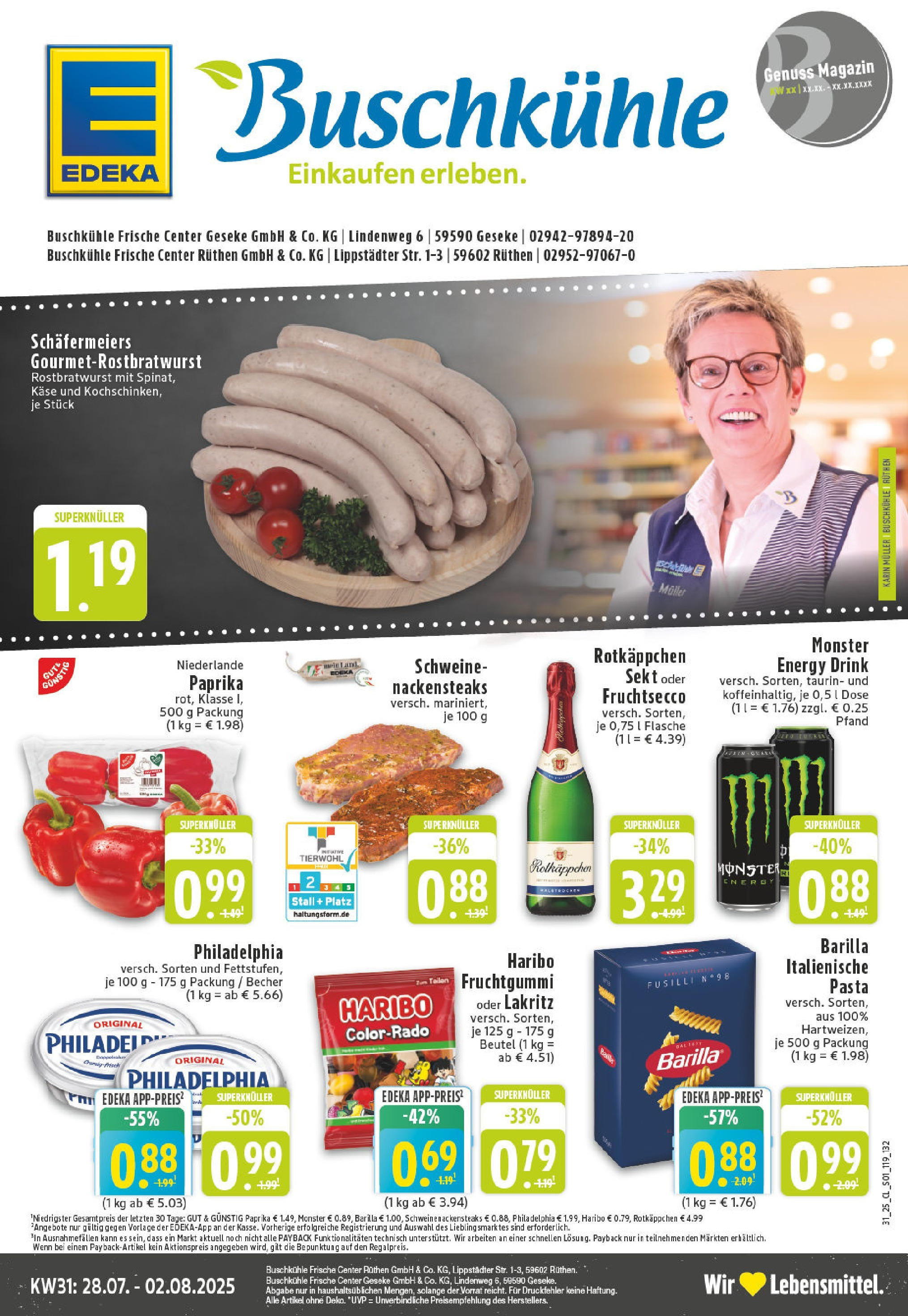 EDEKA Prospekt ab 27.07.2025 - Prospekt Rüthen Online Vorschau von dem Prospekt des Geschäftes Edeka, gültig ab dem 27.07.2025