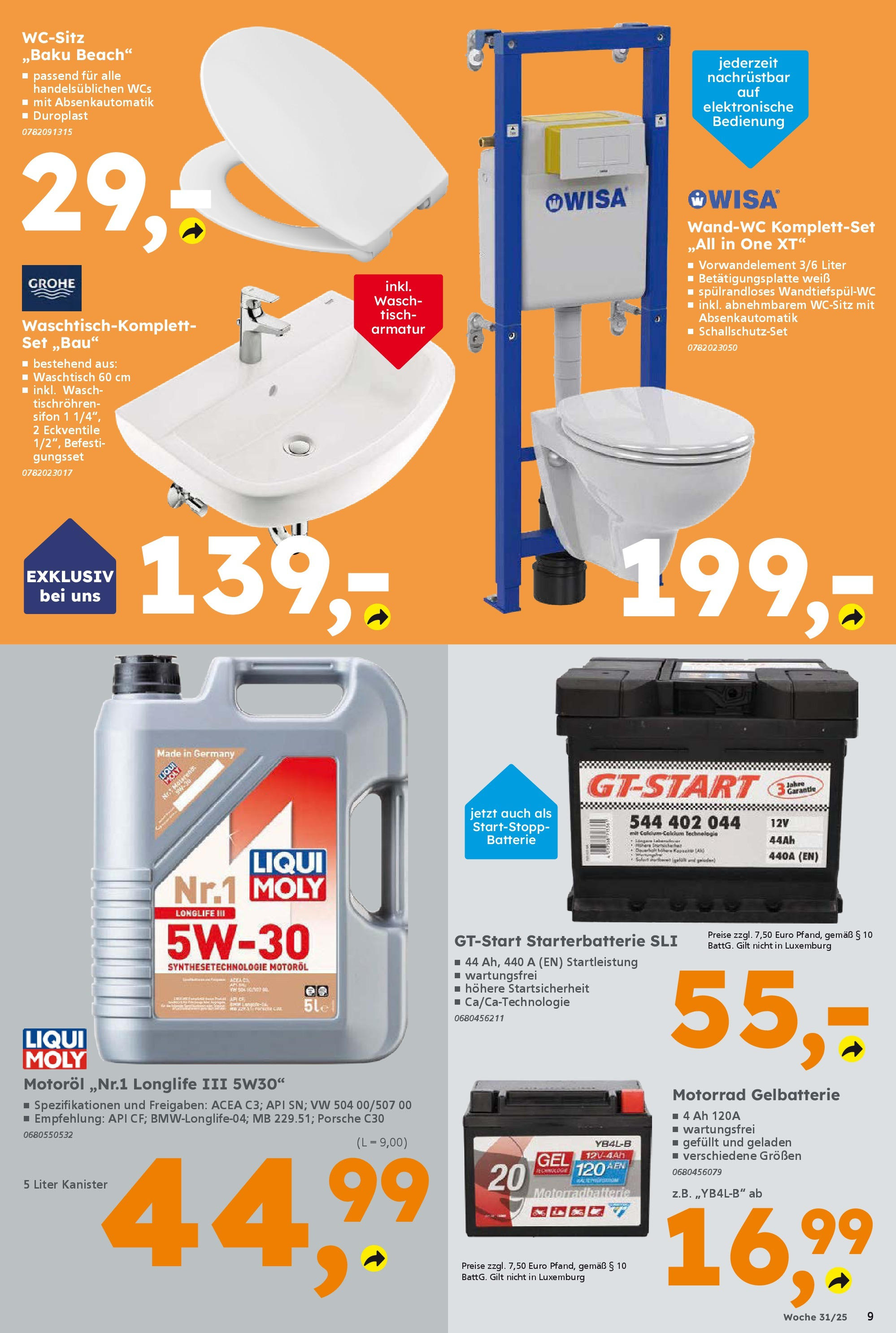 Globus Baumarkt prospekt Völklingen	 (ab 28.07.2025) zum Blättern | Seite: 9 | Produkte: Tisch, Batterie, Armatur, Waschtisch