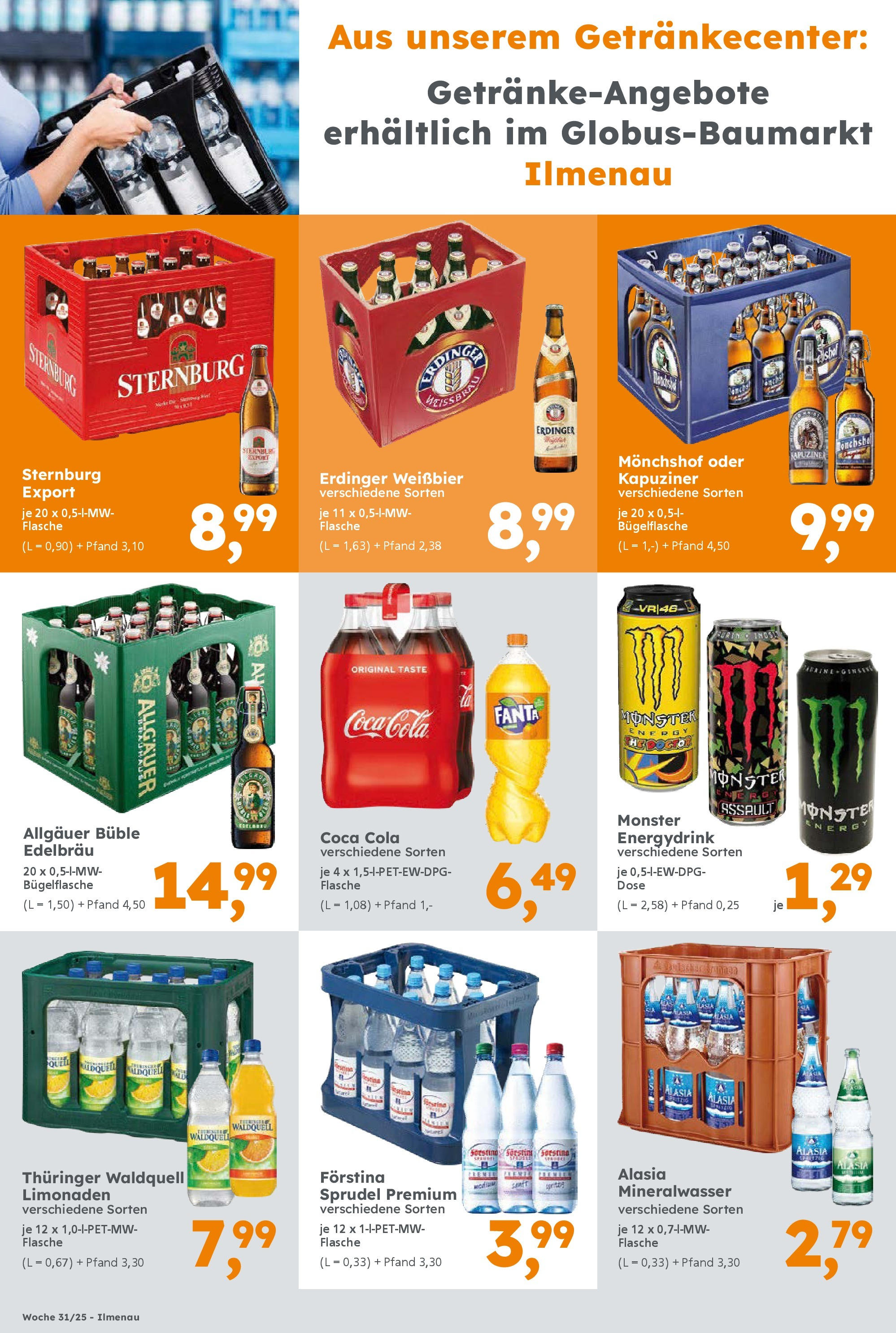 Globus Baumarkt prospekt Ilmenau (ab 28.07.2025) zum Blättern | Seite: 10 | Produkte: Monchshof, Erdinger, Weißbier, Mineralwasser Globus Baumarkt prospekt Ilmenau (ab 28.07.2025) zum Blättern | Seite: 10 | Produkte: Monchshof, Erdinger, Weißbier, Mineralwasser