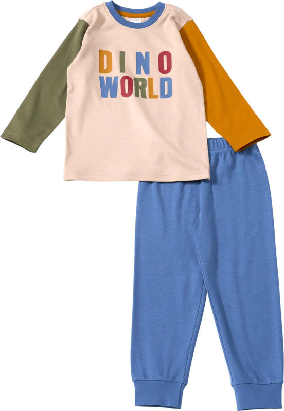 ALANA Schlafanzug mit "DINO WORLD"-Schriftzug, braun + blau, Gr. 98